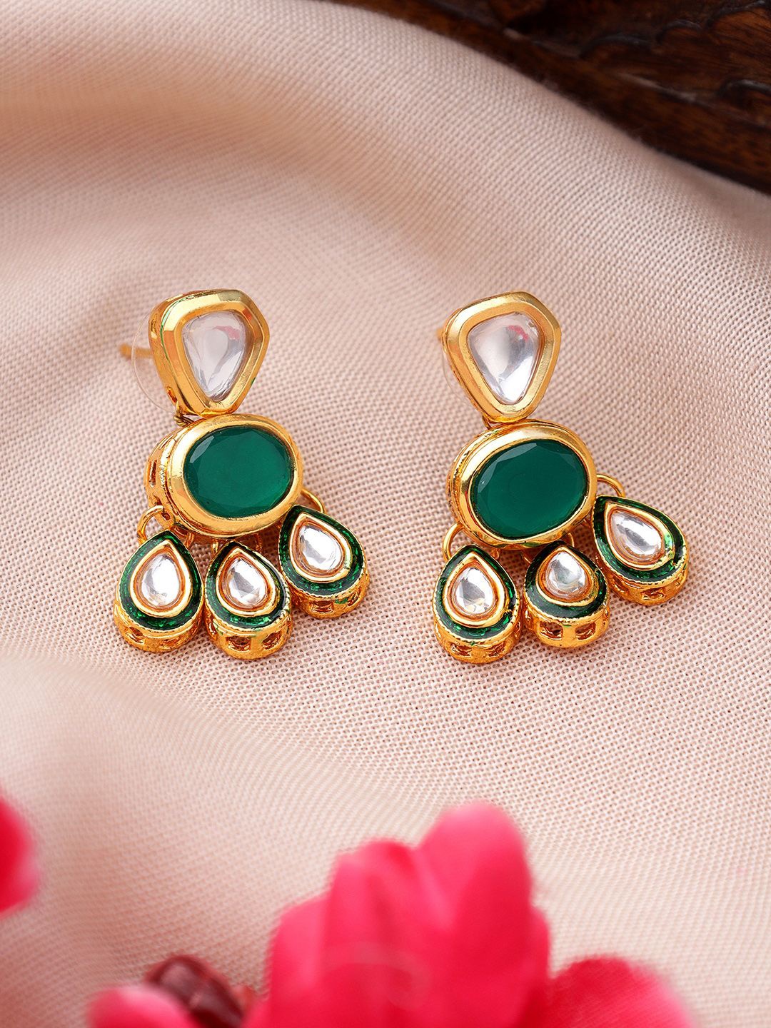 

AARSEE OFFICIAL Anti-Tarnish 22KT Gold Plated Quirky Green Earrings