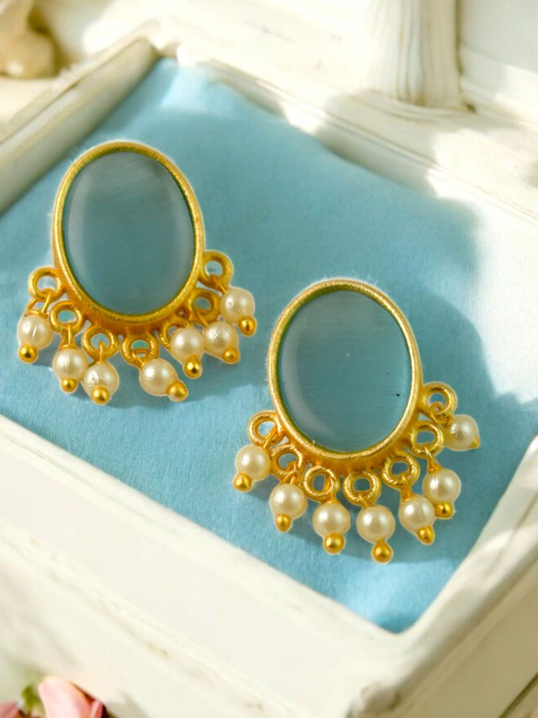 

TISHUL JEWELS Gold-Plated Artificial Beads Beaded Drop Earrings