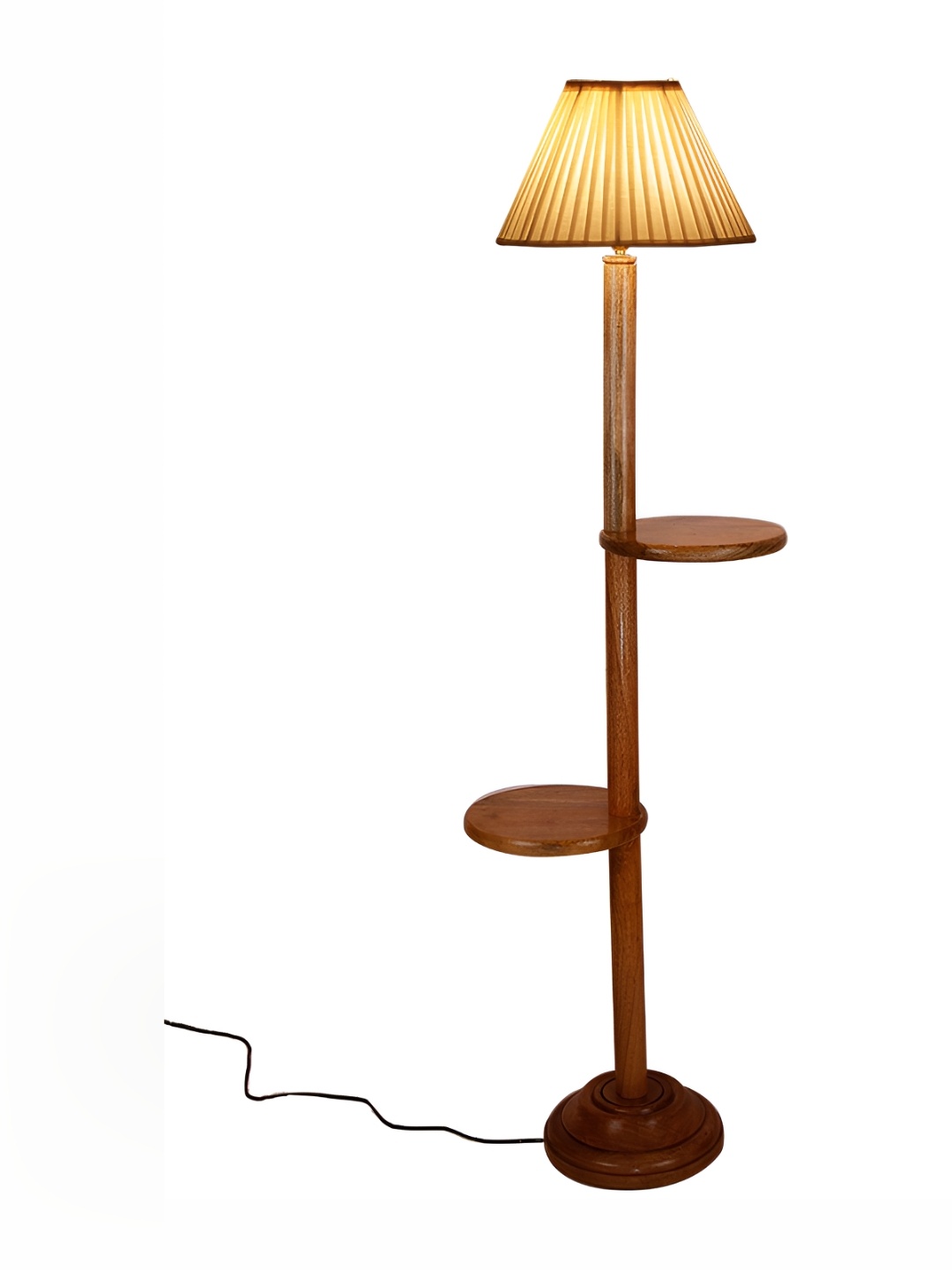 

Devansh Brown & White Textured Conical Cotton Straight Pleated Wooden Floor Lamp