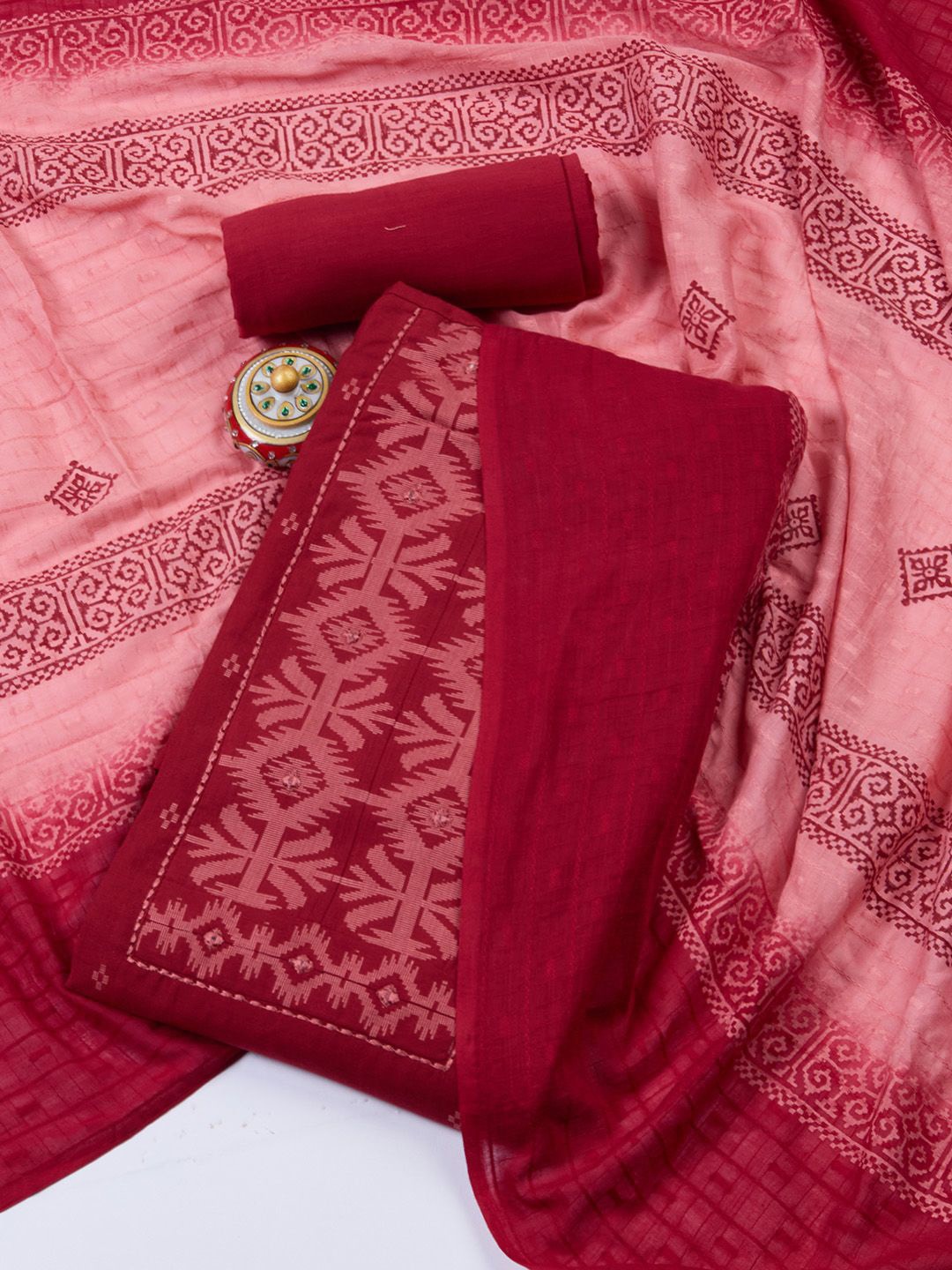 

Meena Bazaar Printed Unstitched Dress Material, Maroon