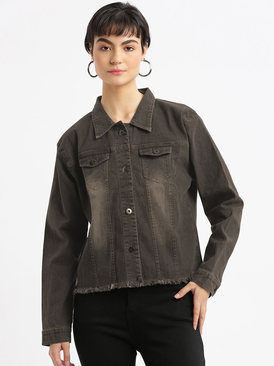 

SHOWOFF Women Windcheater Denim Jacket, Brown