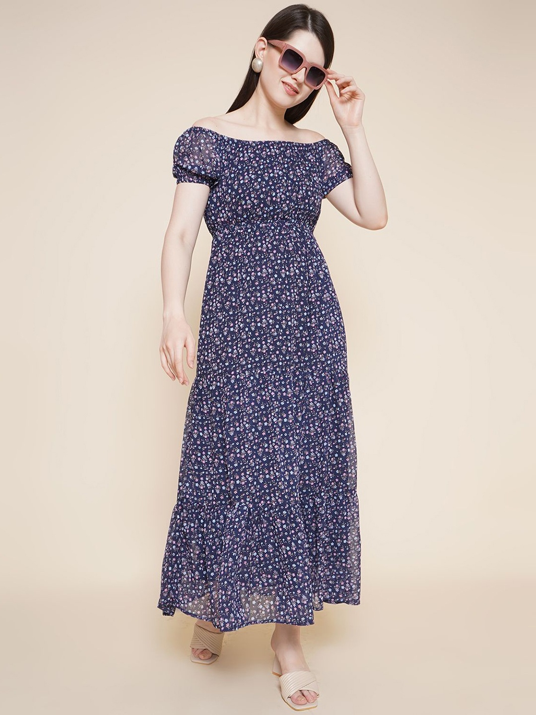

JAKANARY Women Ethnic Motifs Printed Fit & Flare Maxi Dress, Blue