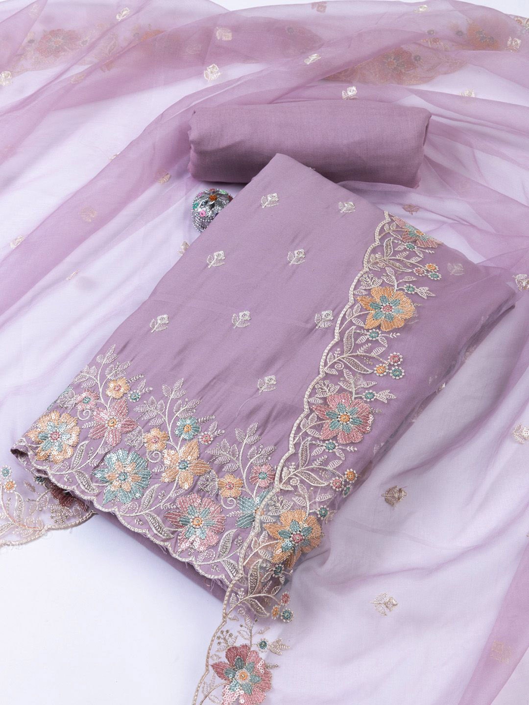 

Meena Bazaar Embroidered Art Silk Unstitched Dress Material, Mauve