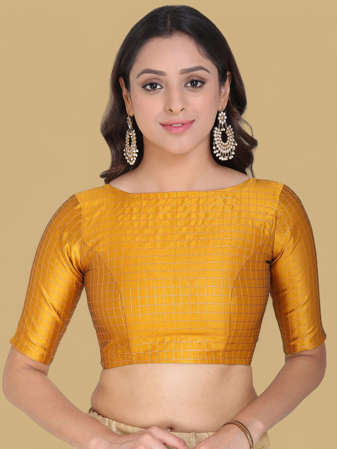 

Oomph! Women Woven Design Boat Neck Jacquard Saree Blouse, Yellow