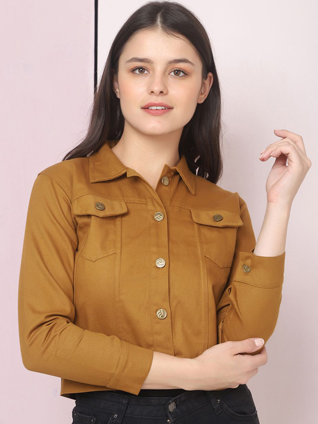 

DIMPY GARMENTS Women Lightweight Denim Jacket with Embroidered, Brown