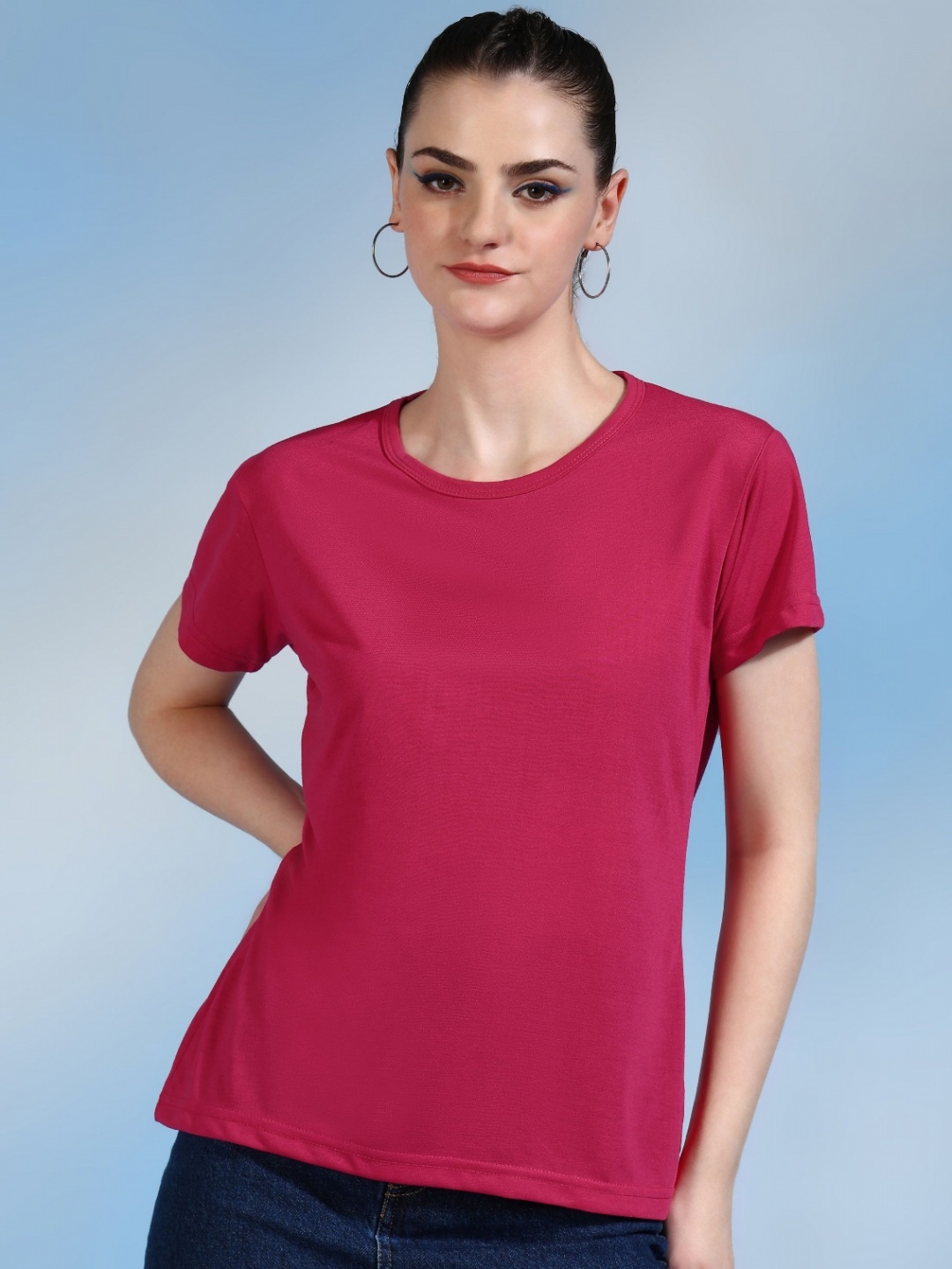 

Moda Rapido Women Bio Finish Raw Edge T-shirt, Pink