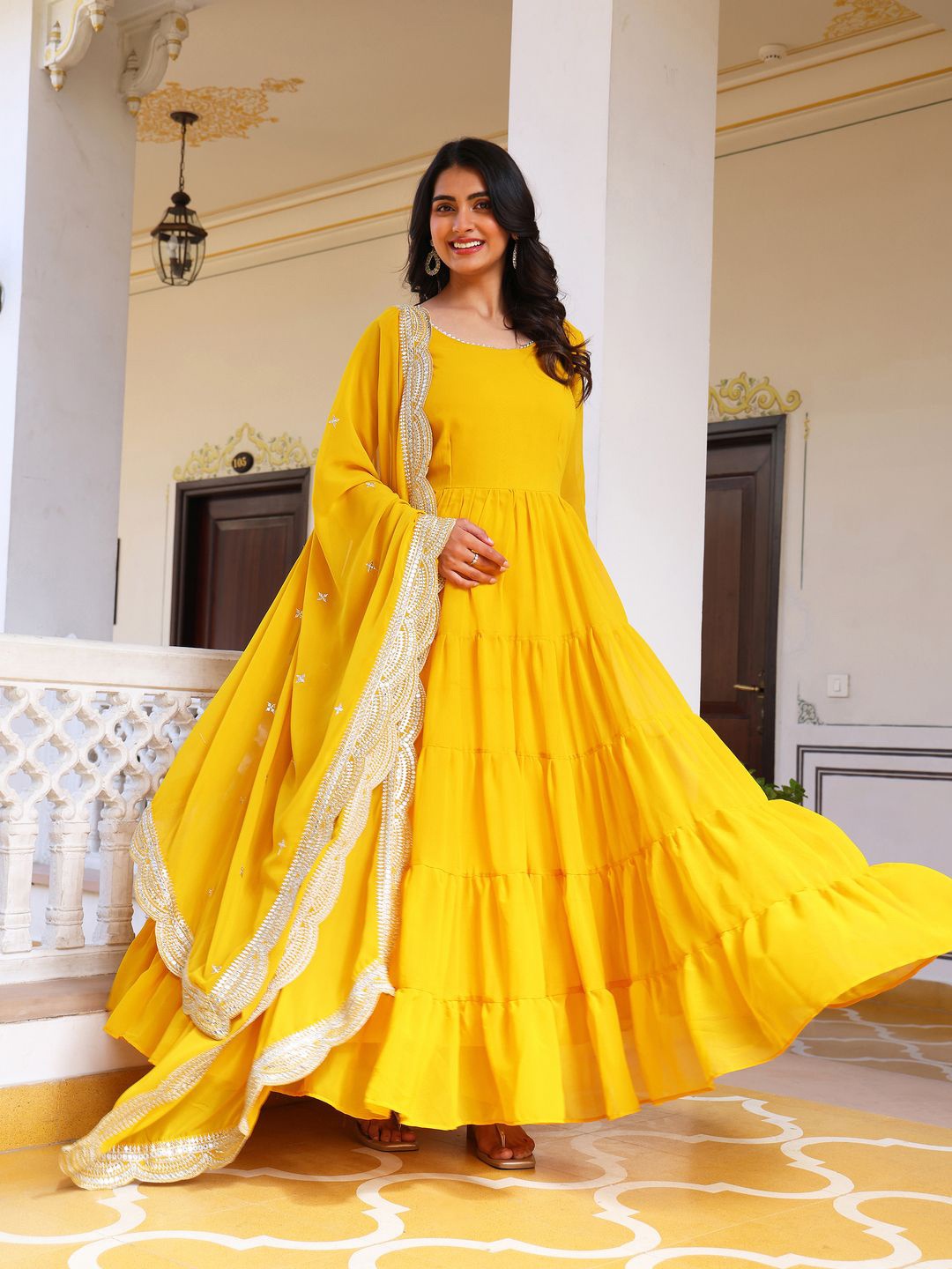 

Fashion Basket Women Ethnic Motifs Embroidered Regular Kurta with Pyjamas & With Dupatta, Yellow