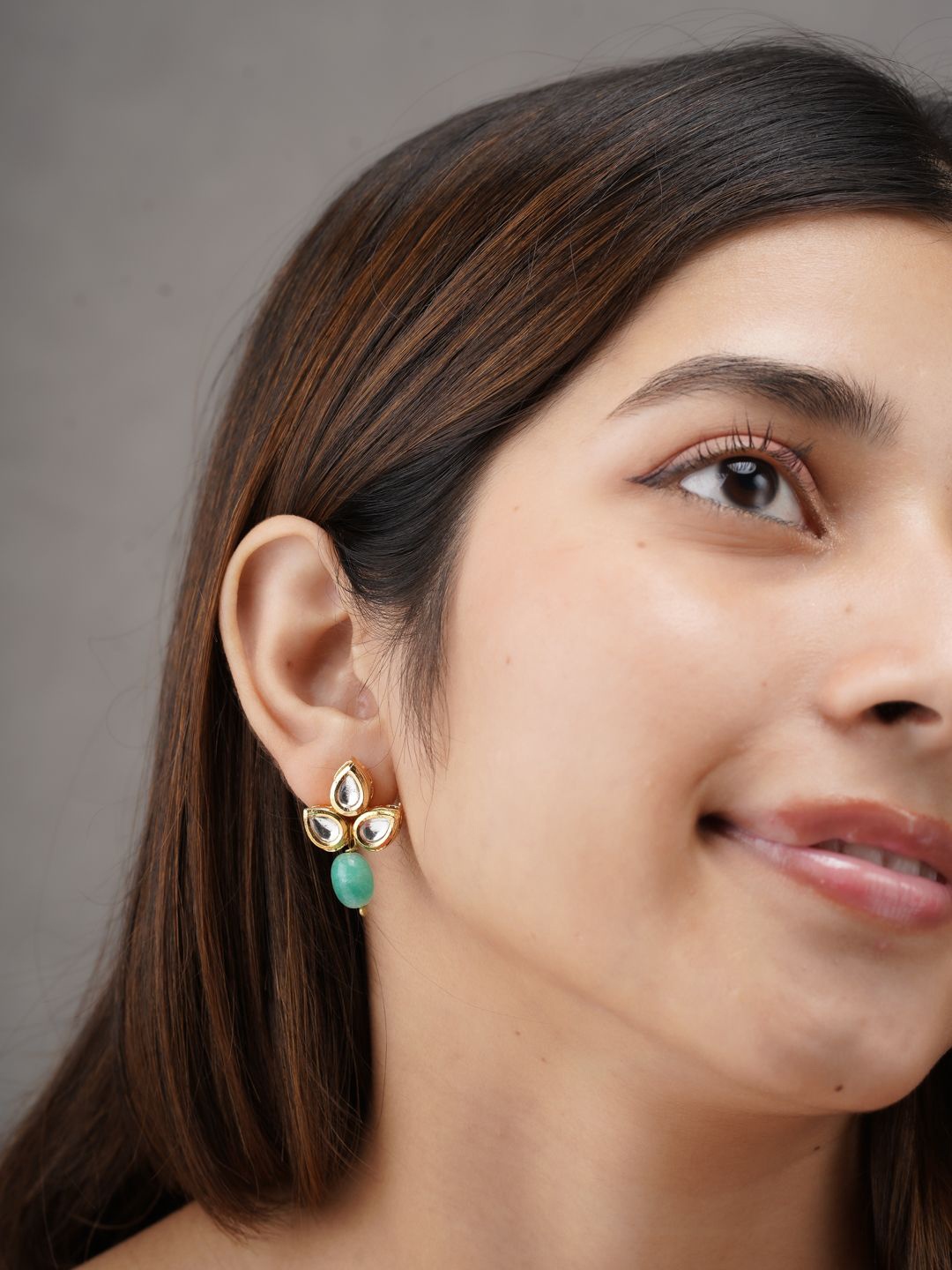 

AARSEE OFFICIAL Traditional Bloom Green Earrings, Gold