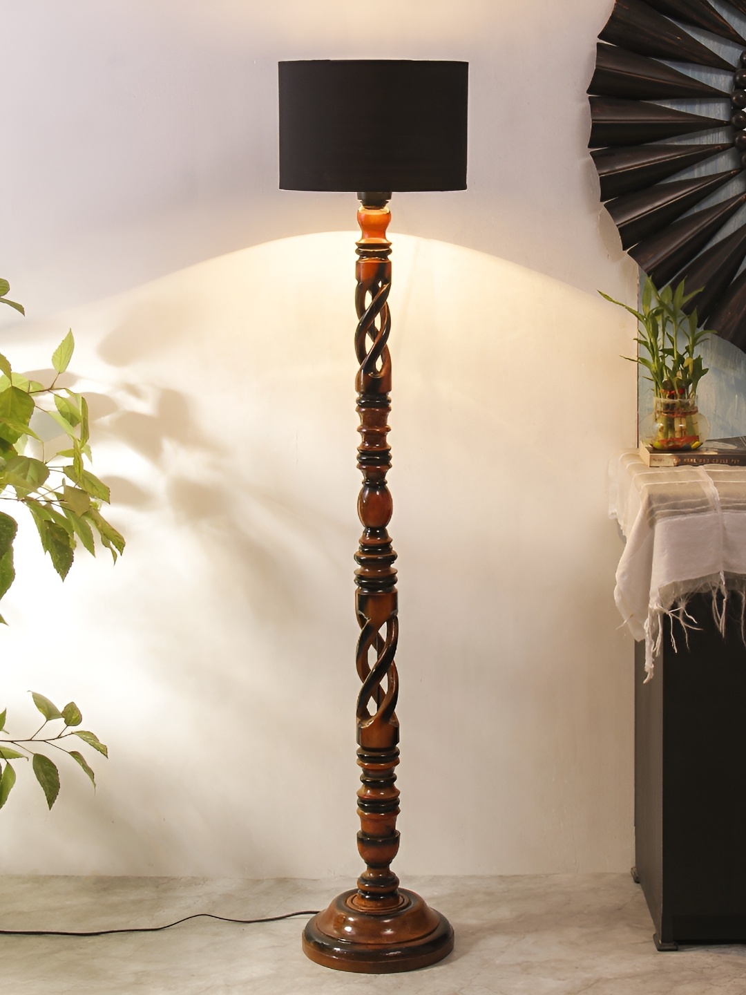

Devansh Black & Brown Cotton Wooden Floor Lamp With Shade