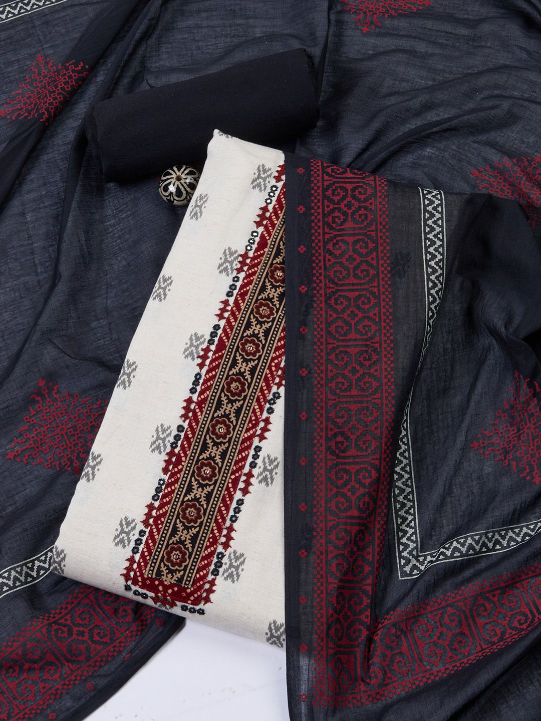 

Meena Bazaar Printed Unstitched Dress Material, Cream