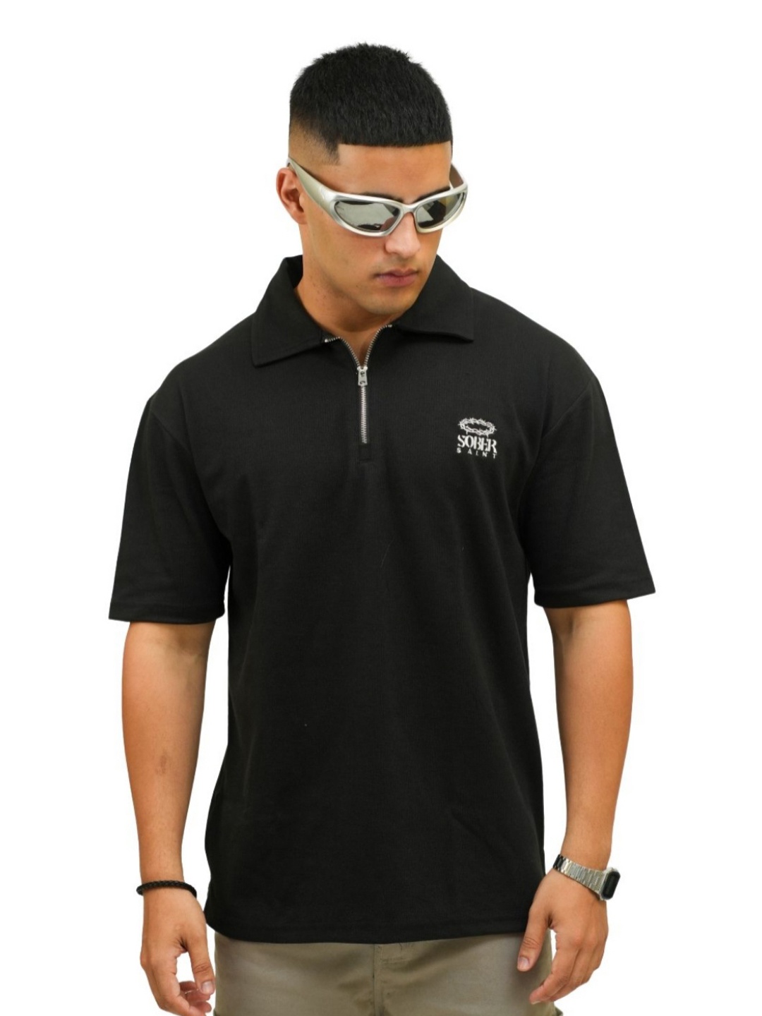 

SOBERSAINT Men Polo Collar T-shirt, Black