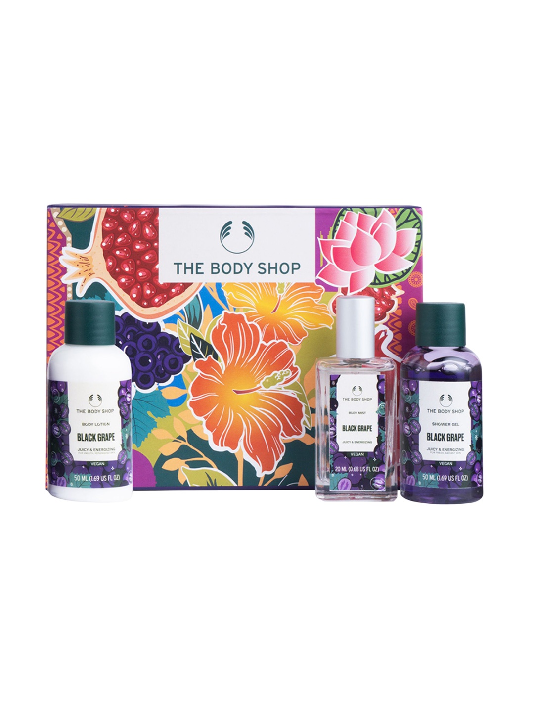 

The Body Shop Set Of 3 Black Grape Body Mist 20 ml Shower Gel 50 ml & Body Lotion 50 ml, White