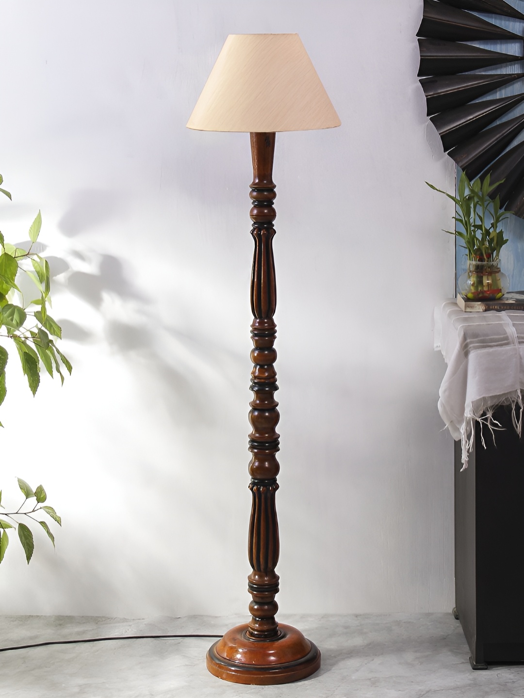 

Devansh Brown & Off White Wooden Floor Lamp With Shade