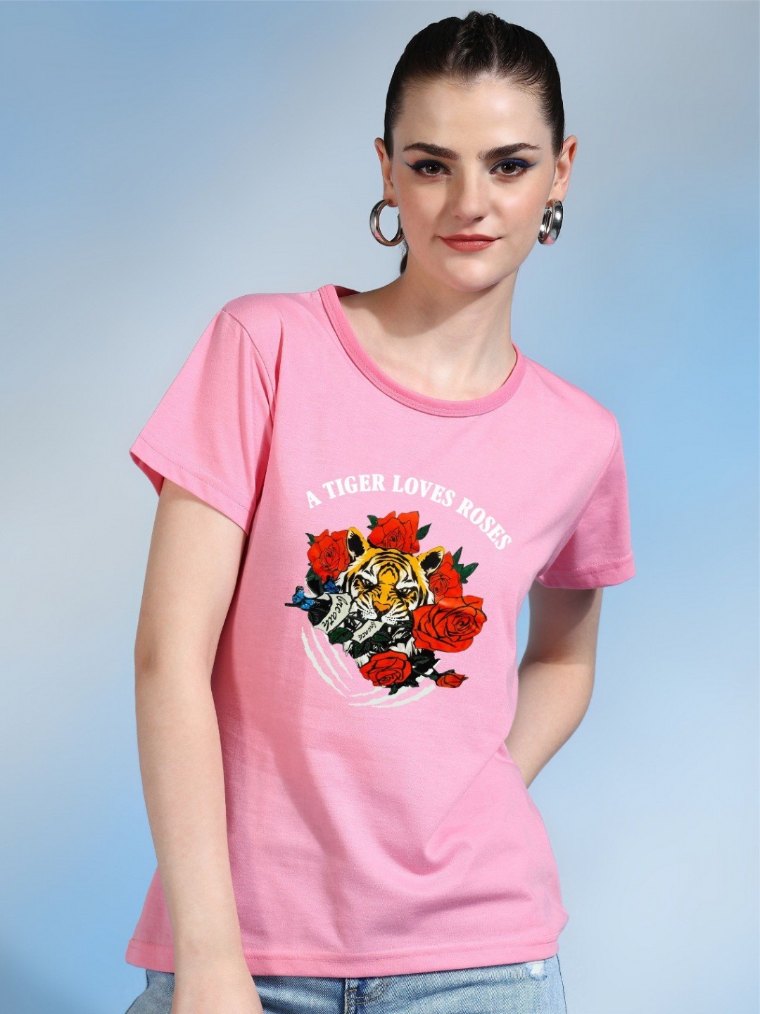 

Moda Rapido Women Printed Bio Finish Applique T-shirt, Pink