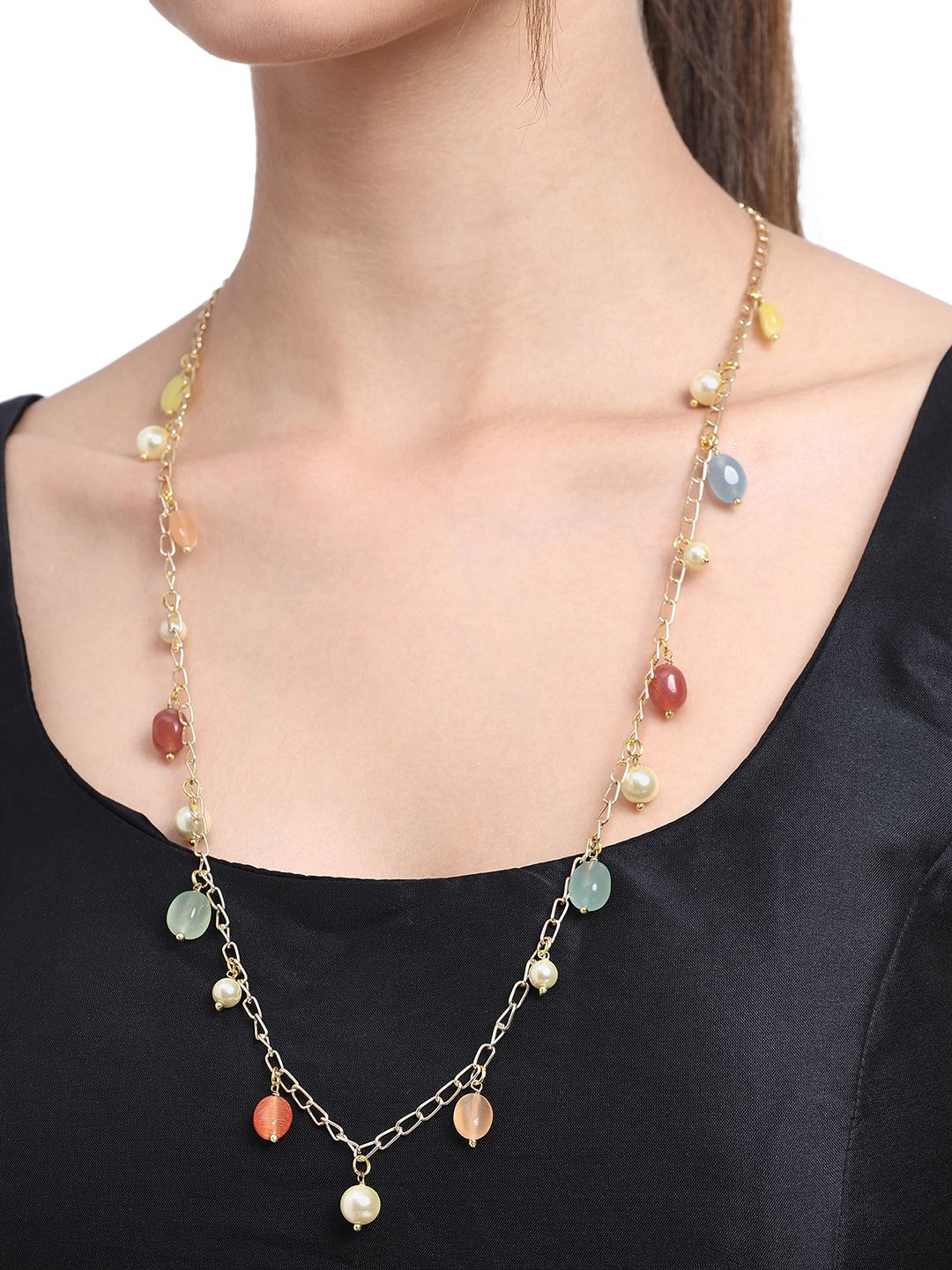 

AARSEE OFFICIAL Anti-Tarnish 22KT Gold-Plated Prismatic Contemporary Chain Necklace