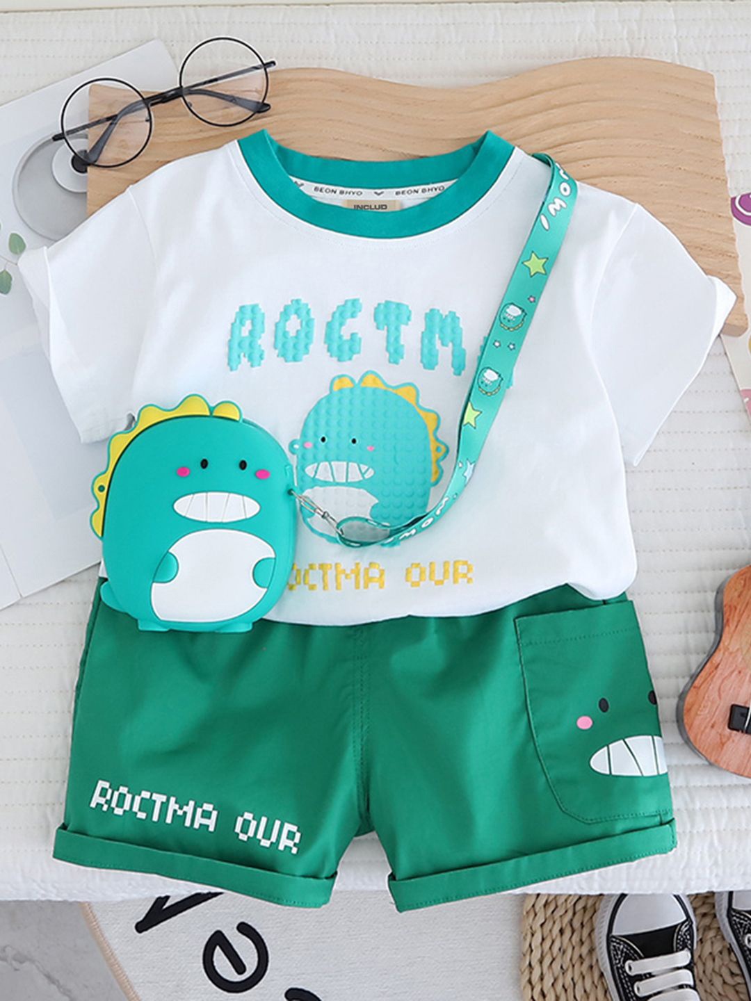 

INCLUD Boys Printed T-shirt with Shorts, Green