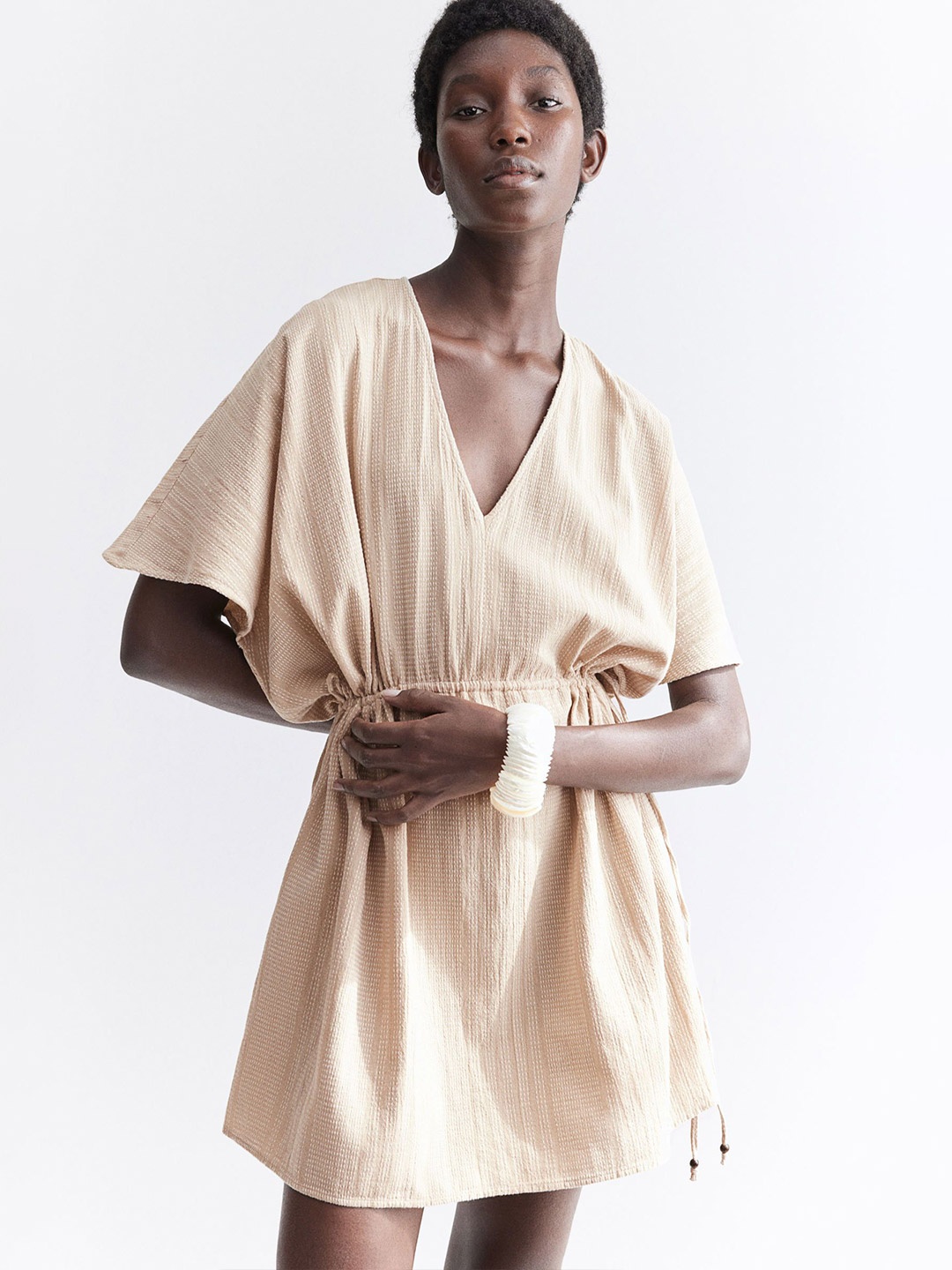 

H&M Drawstring-Detail Dress, Beige