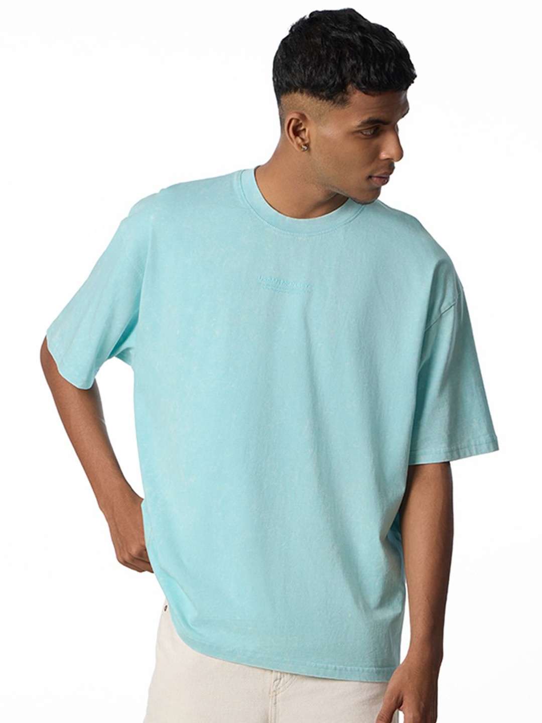 

Urban Monkey Unisex Raw Edge T-shirt, Turquoise blue