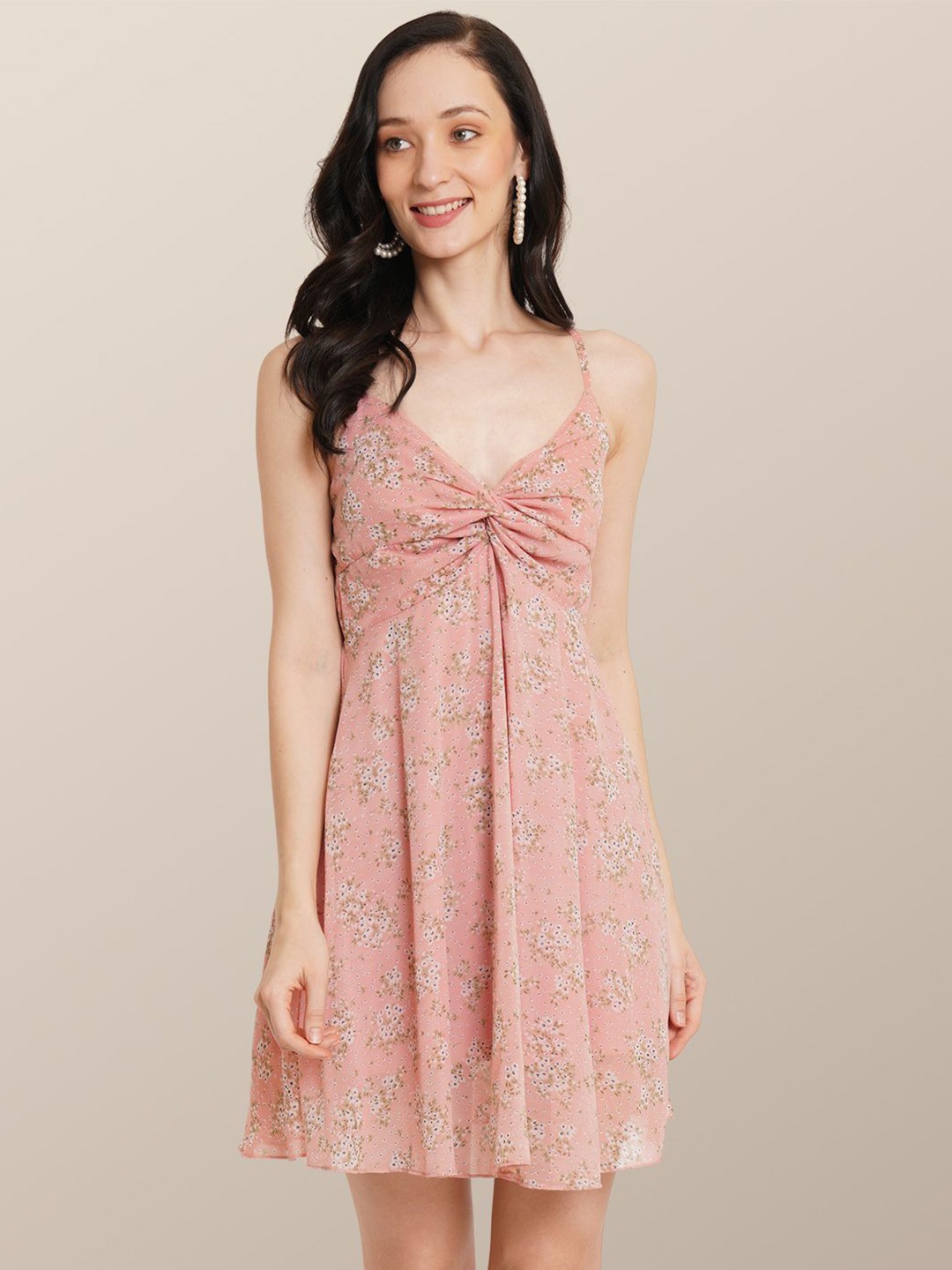 

Chemistry Floral Print Georgette Empire Dress, Pink