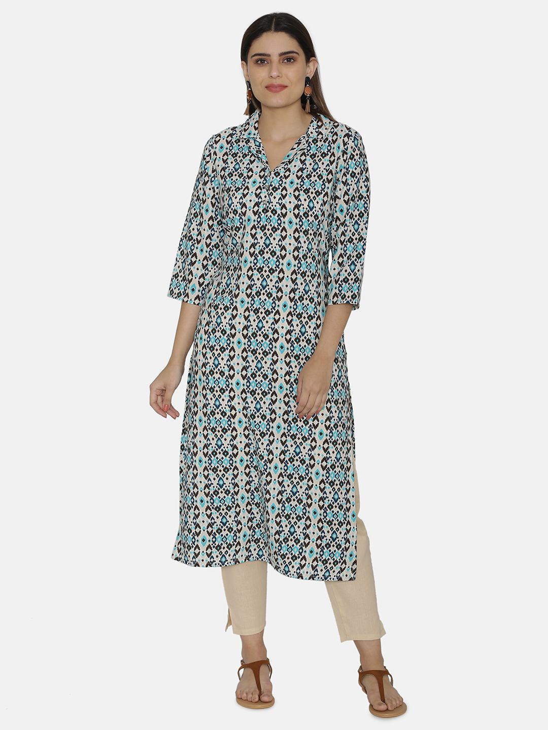 

VEGAL Ethnic Motifs Printed Straight Kurta, White