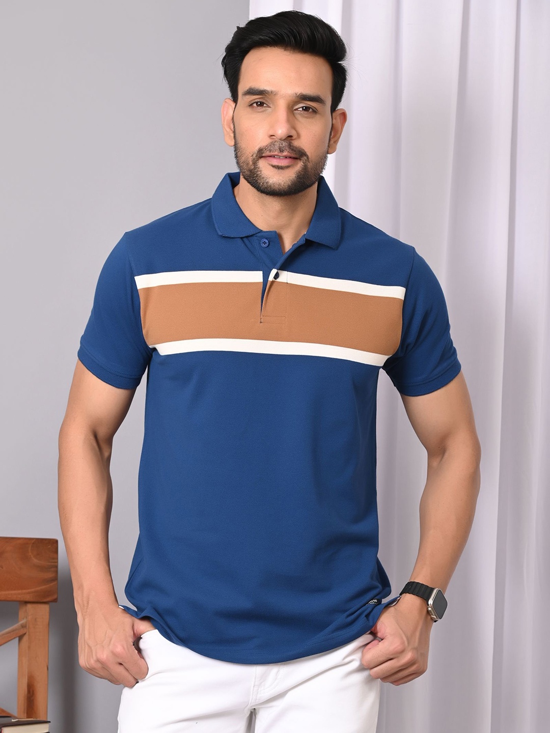 

ARBOUR Men Striped Polo Collar Slim Fit T-shirt, Multi