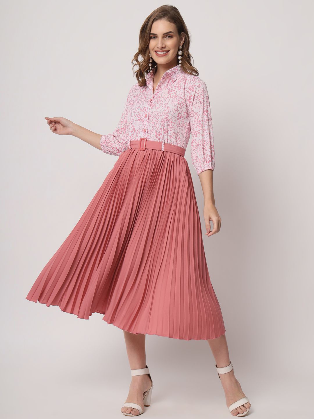 

OTABU Print Applique A-Line Midi Dress, Peach