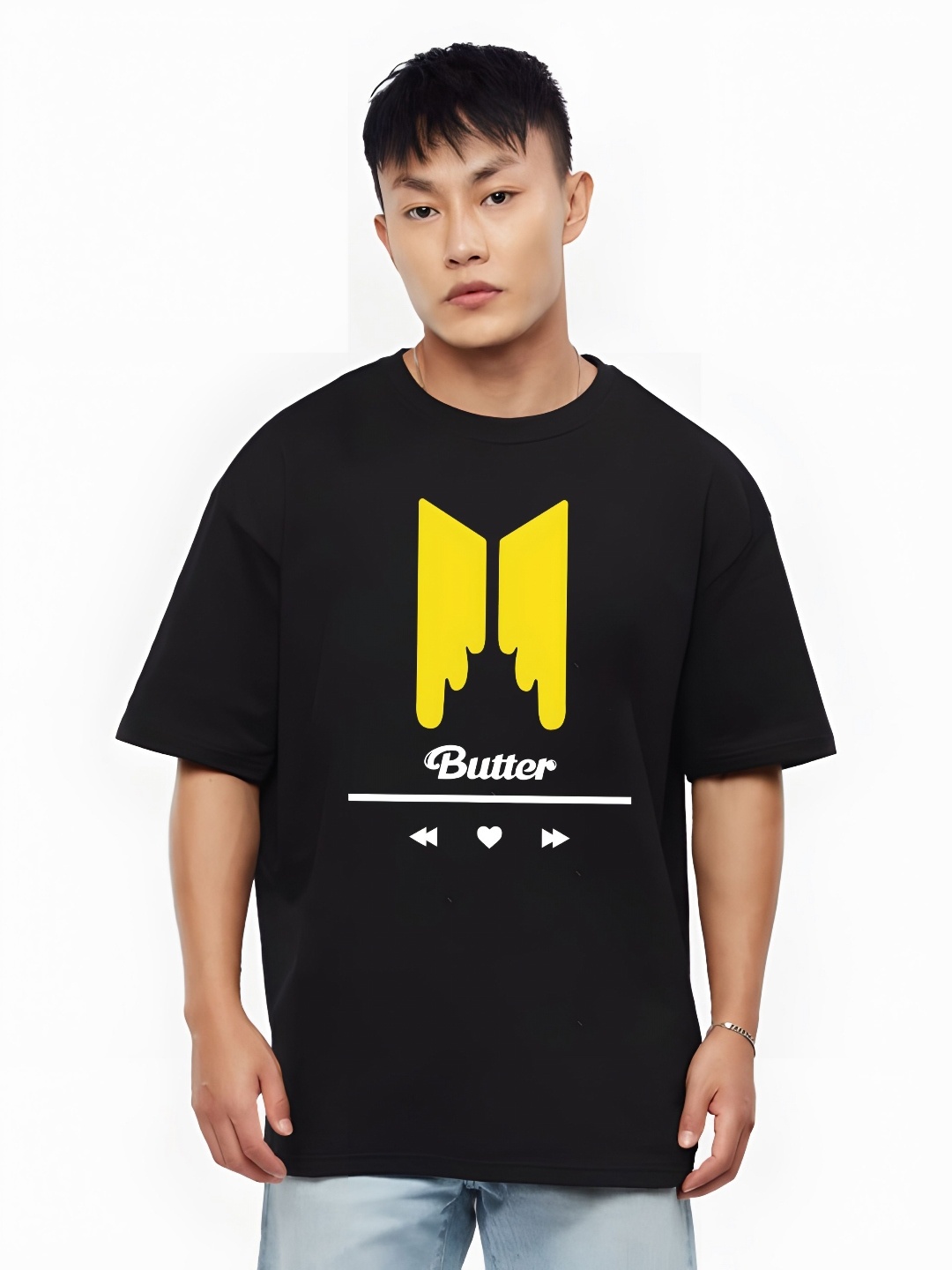 

THE BEETEL HOUSE Men Drop-Shoulder Sleeves T-shirt, Black