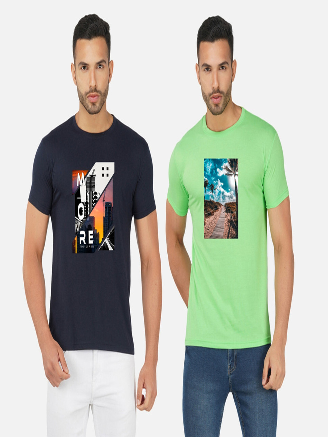 

GLOBAL NOMAD Men 2 Printed Bio Finish Applique T-shirt, Navy blue