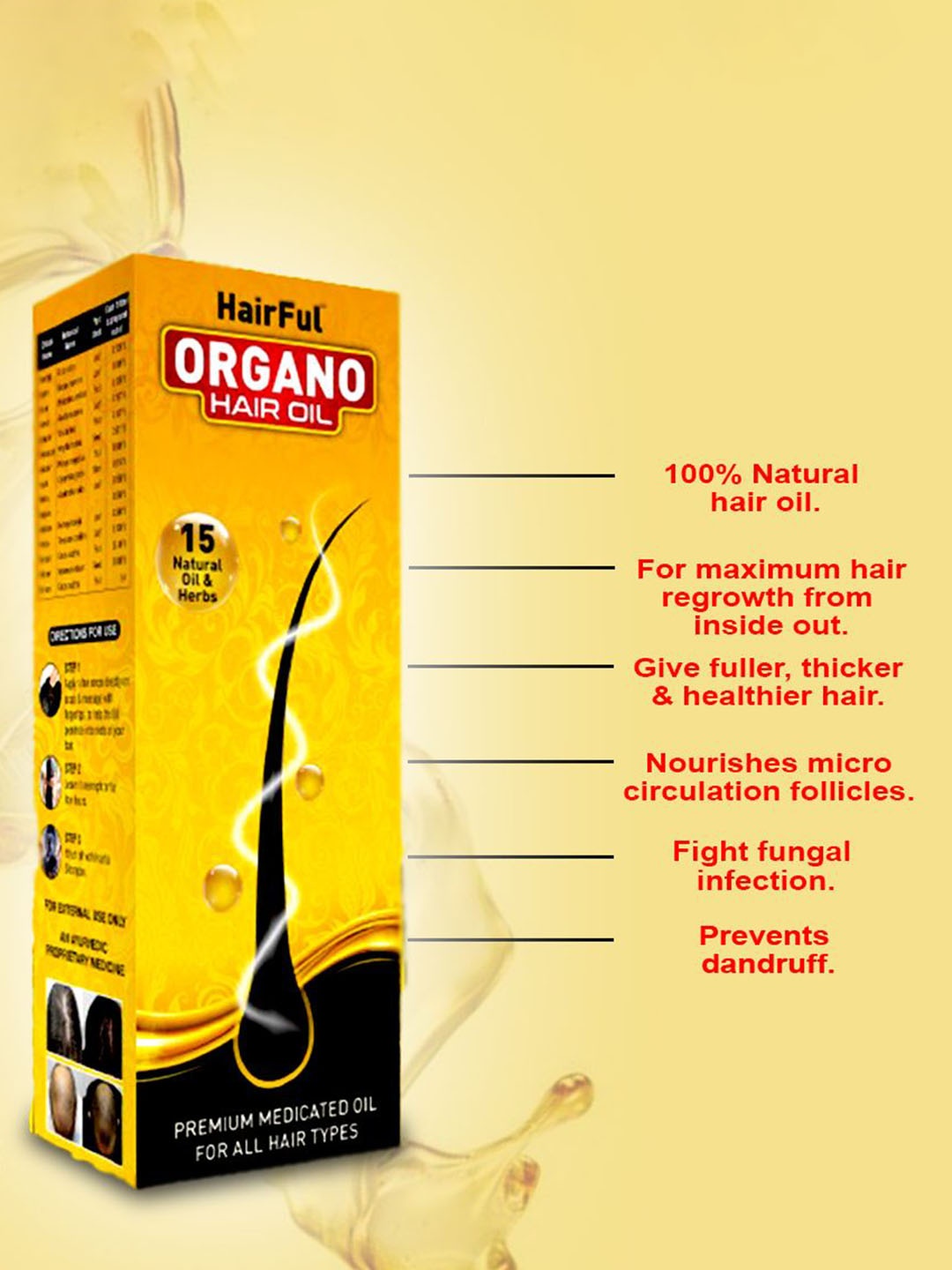

HairFul Organo Ayurvedic Hair Oil With Bhringraj & Amla - 120 ml, Yellow