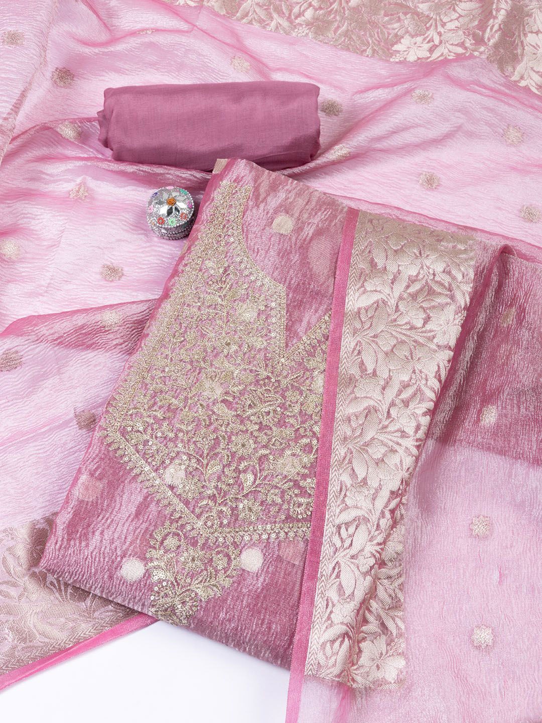 

Meena Bazaar Embroidered Unstitched Dress Material, Pink