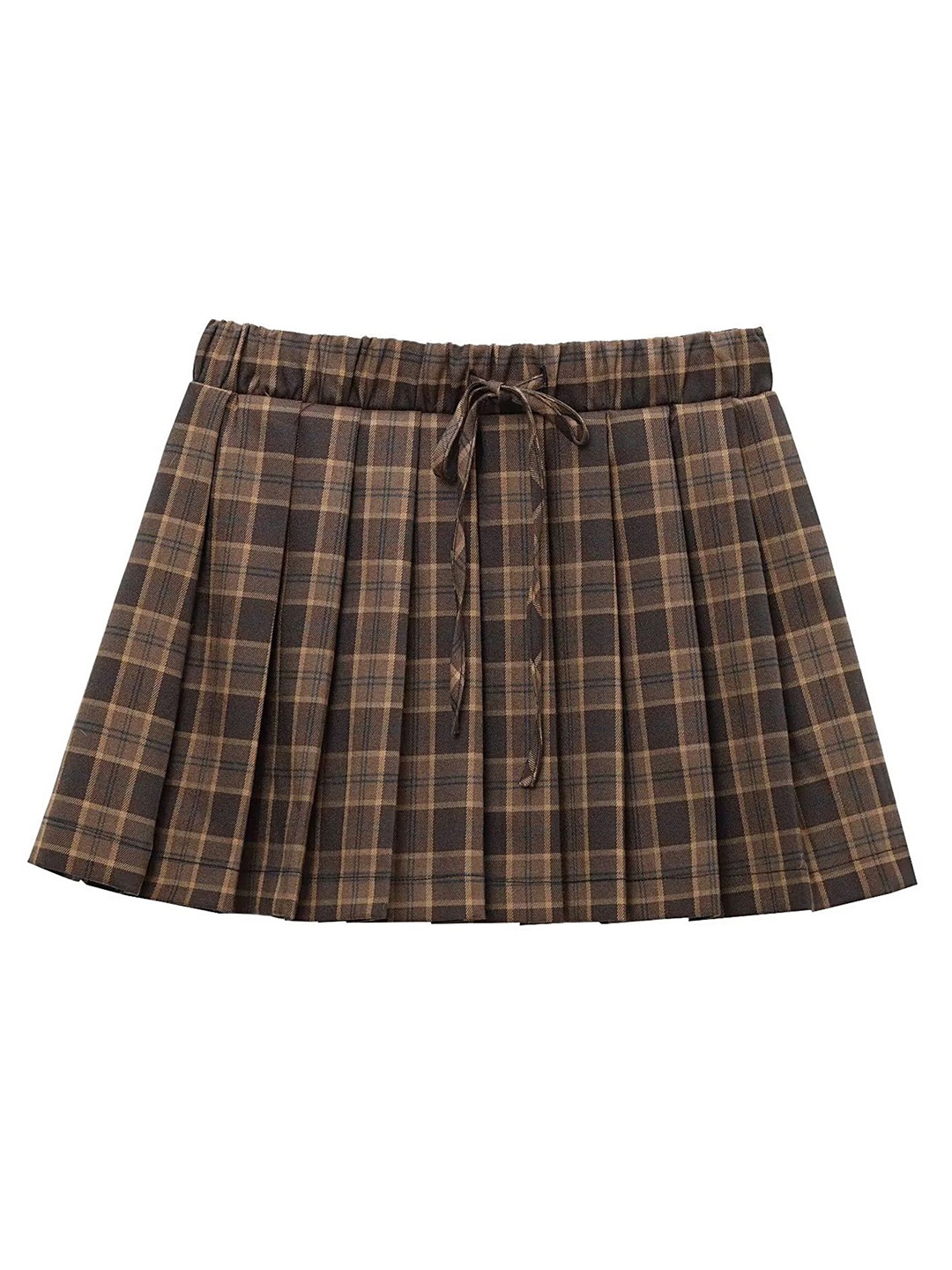 

LULU & SKY Plaid Pattern A-line Short Skirt, Brown