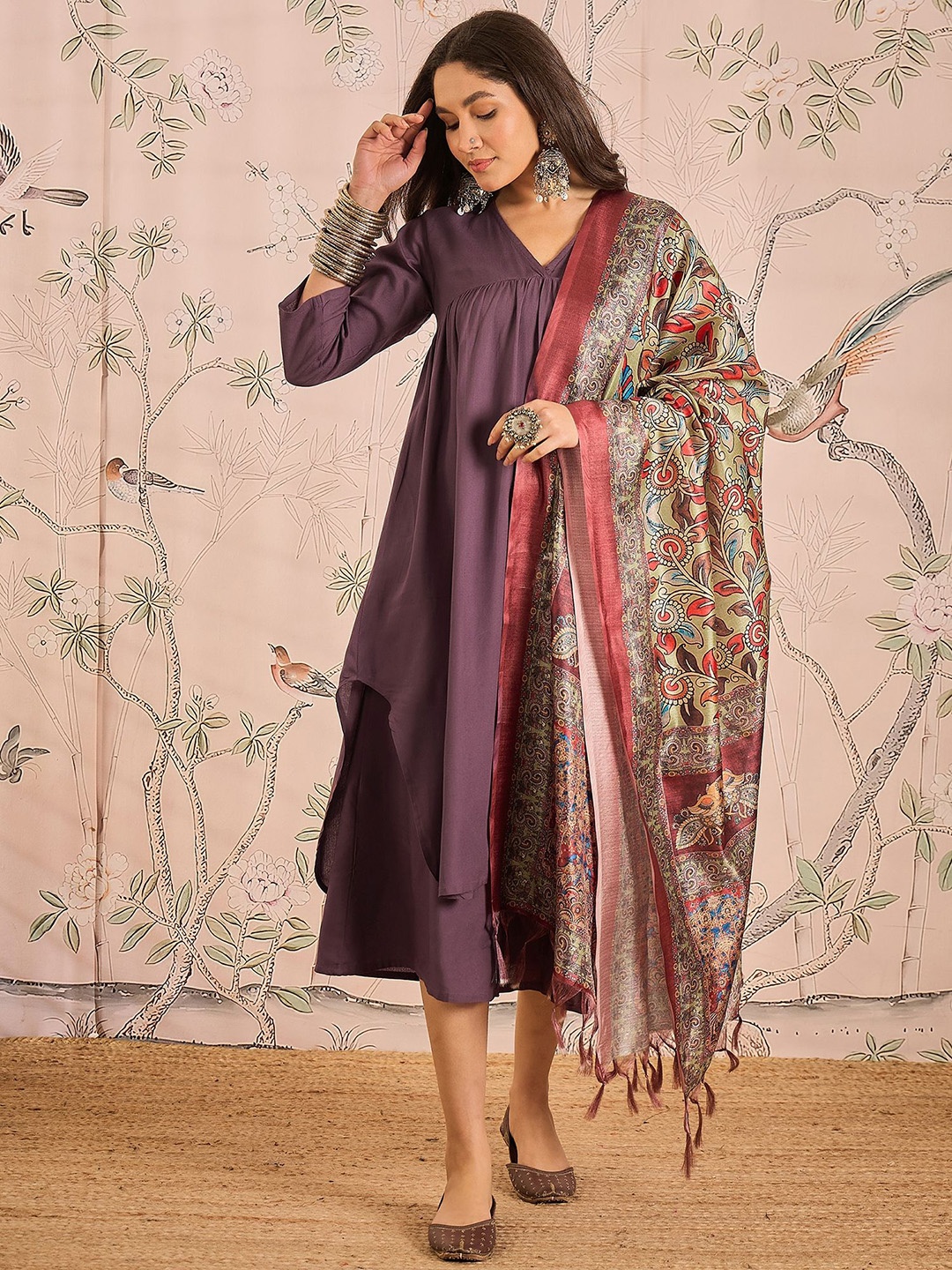 

InWeave Women Regular Kurta with Palazzos & With Dupatta, Mauve