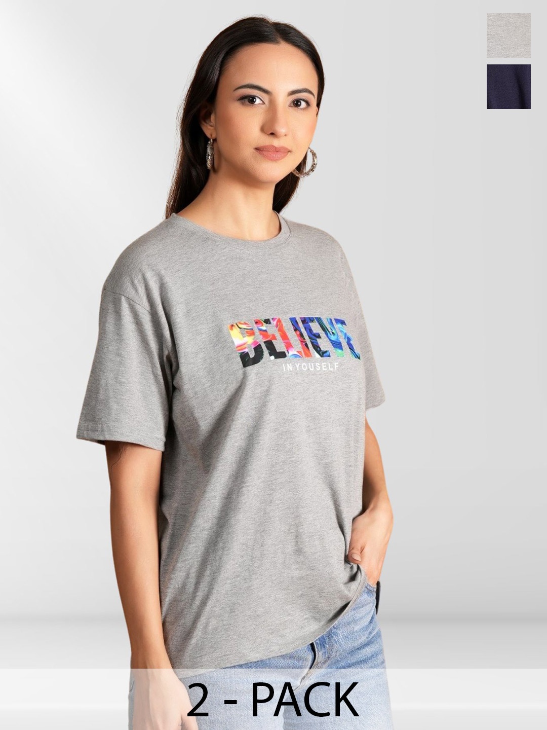 

NEYSA Women Typography 2 Printed Applique T-shirt, Multi