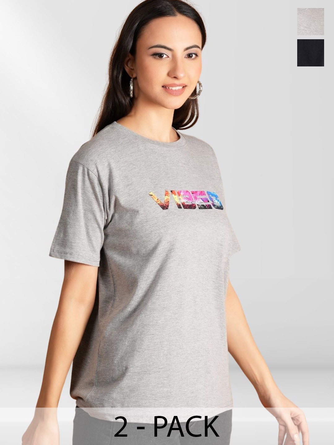 

NEYSA Women Typography 2 Printed Extended Sleeves Applique T-shirt, Multi