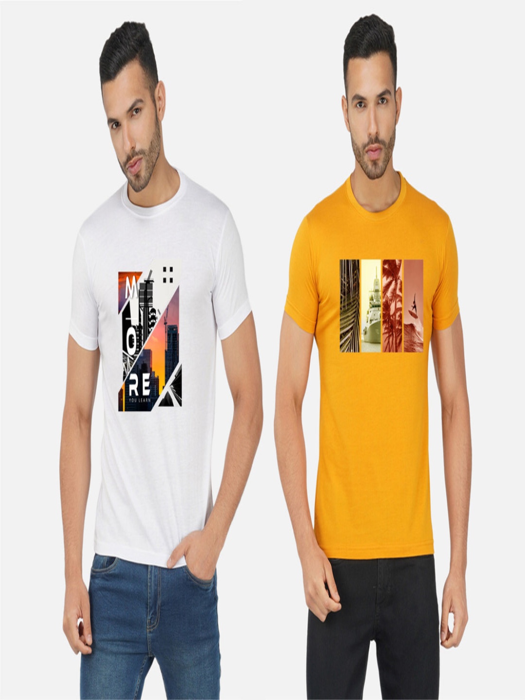 

GLOBAL NOMAD Men 2 Printed Bio Finish Applique T-shirt, White