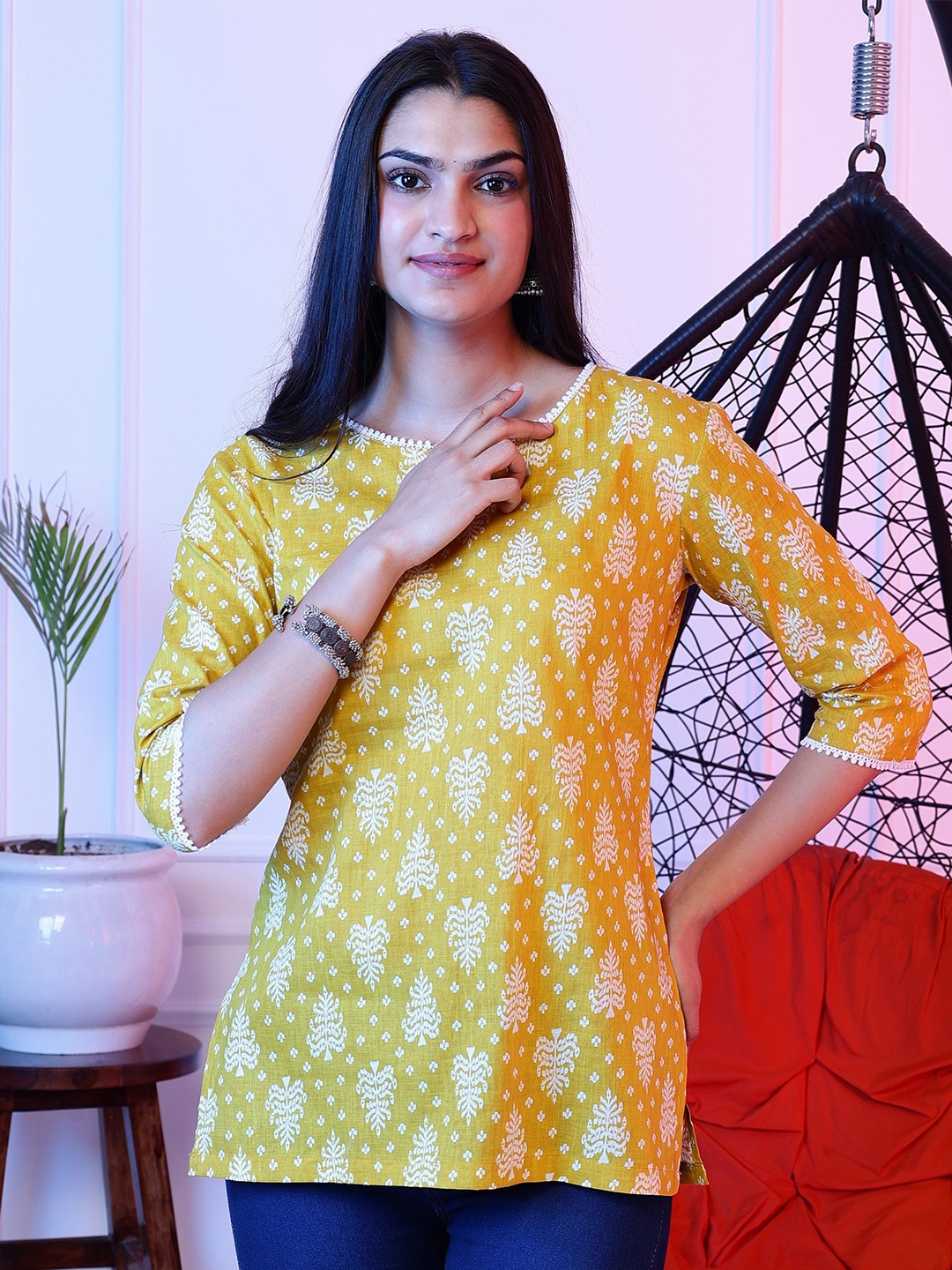 

Dogman Floral Printed Pure Cotton Kurti, Yellow