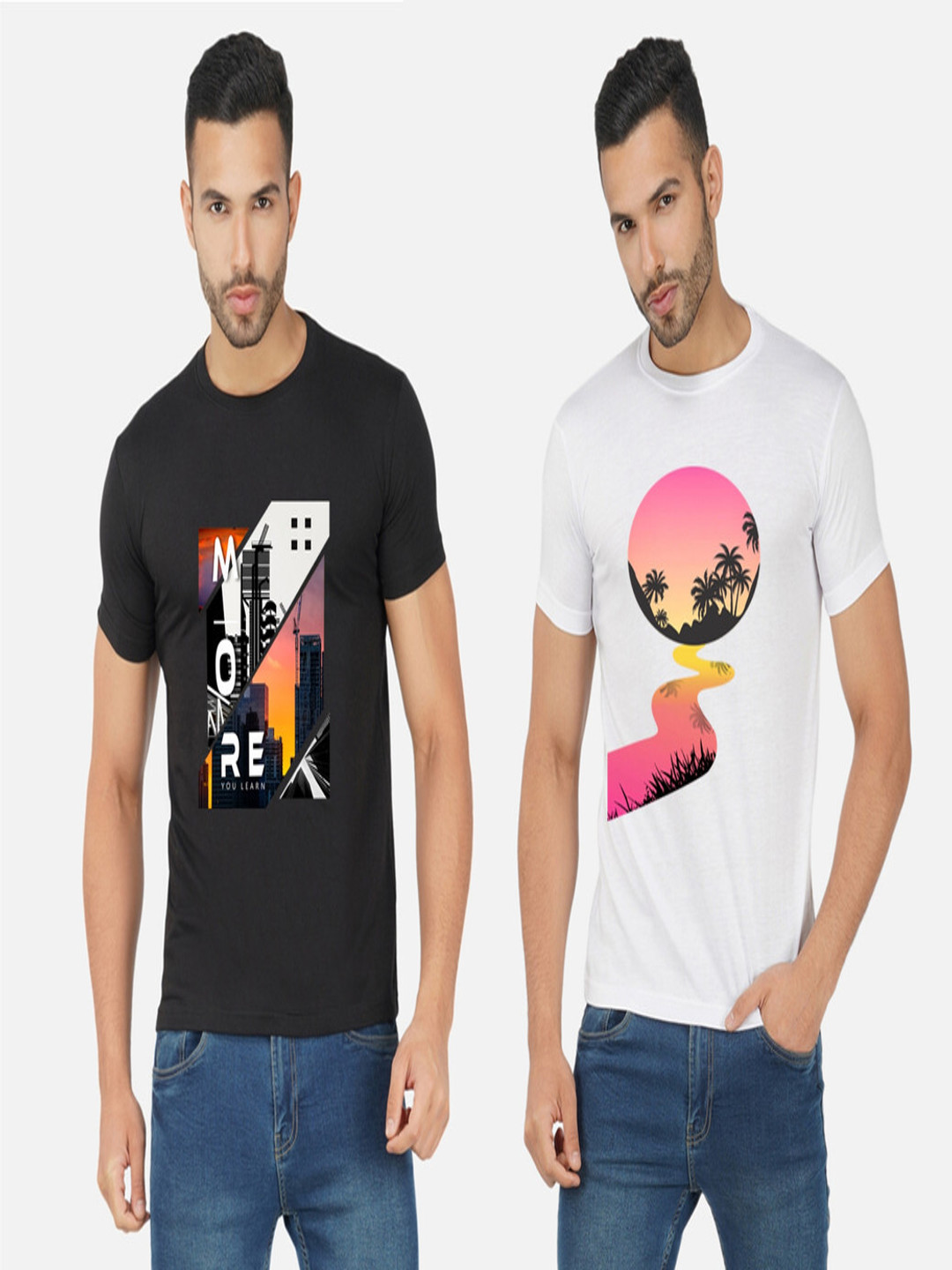 

GLOBAL NOMAD Men 2 Printed Bio Finish Applique T-shirt, Black