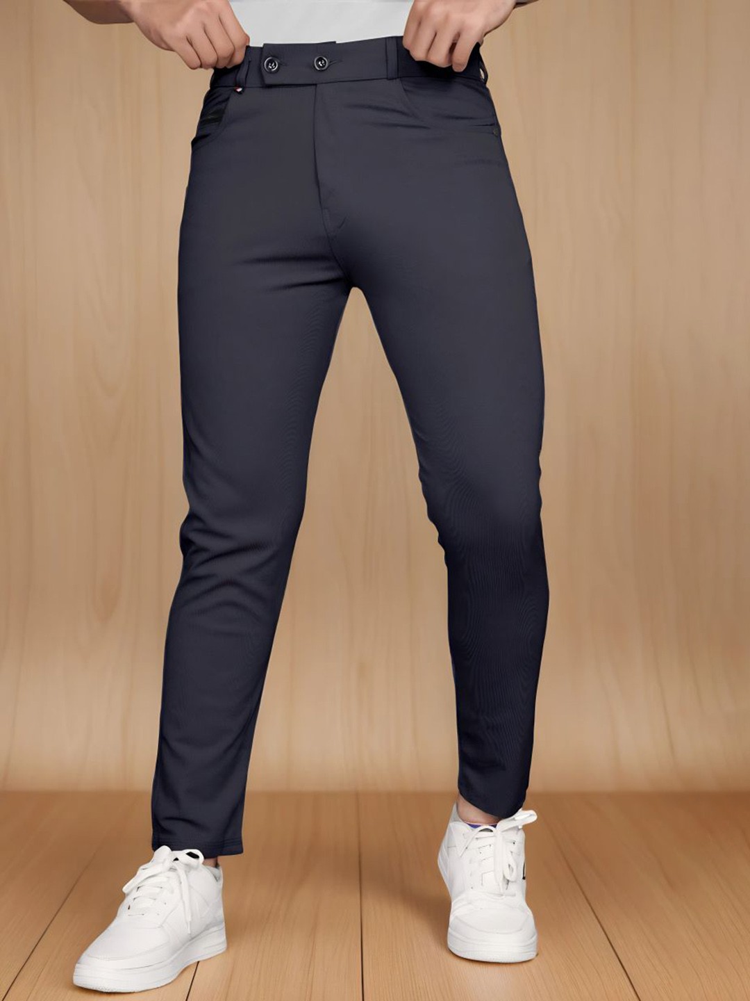 

Moda Rapido Men's Solid Trendy Comfort Trousers, Blue