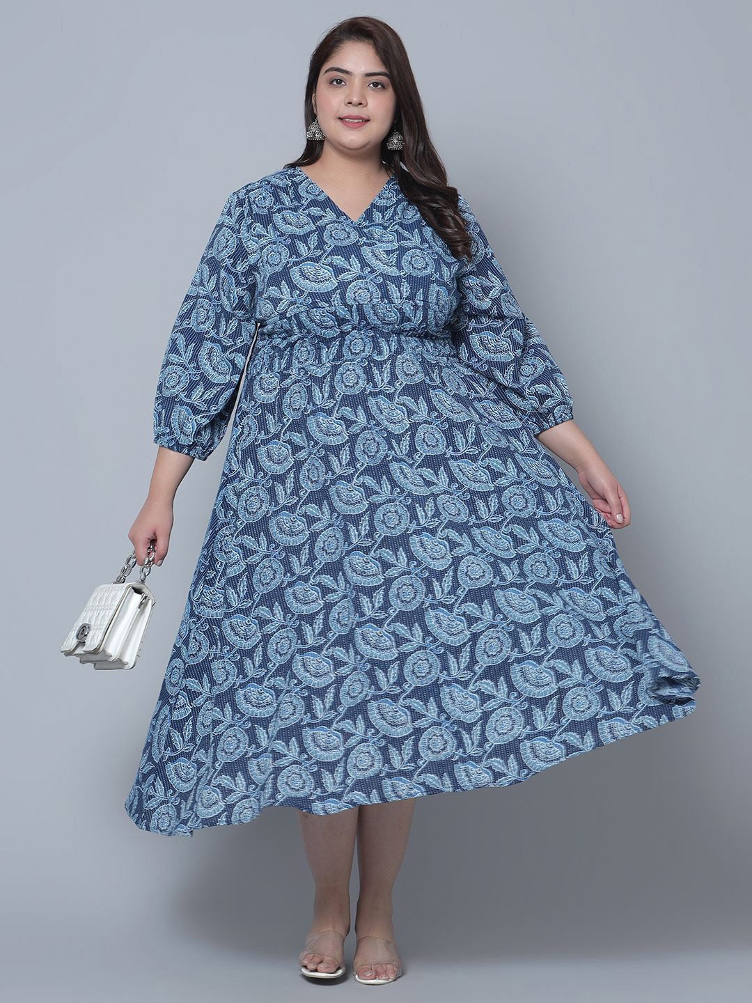 

Jash Creation Women Floral Printed Fit & Flare Midi Dress, Blue