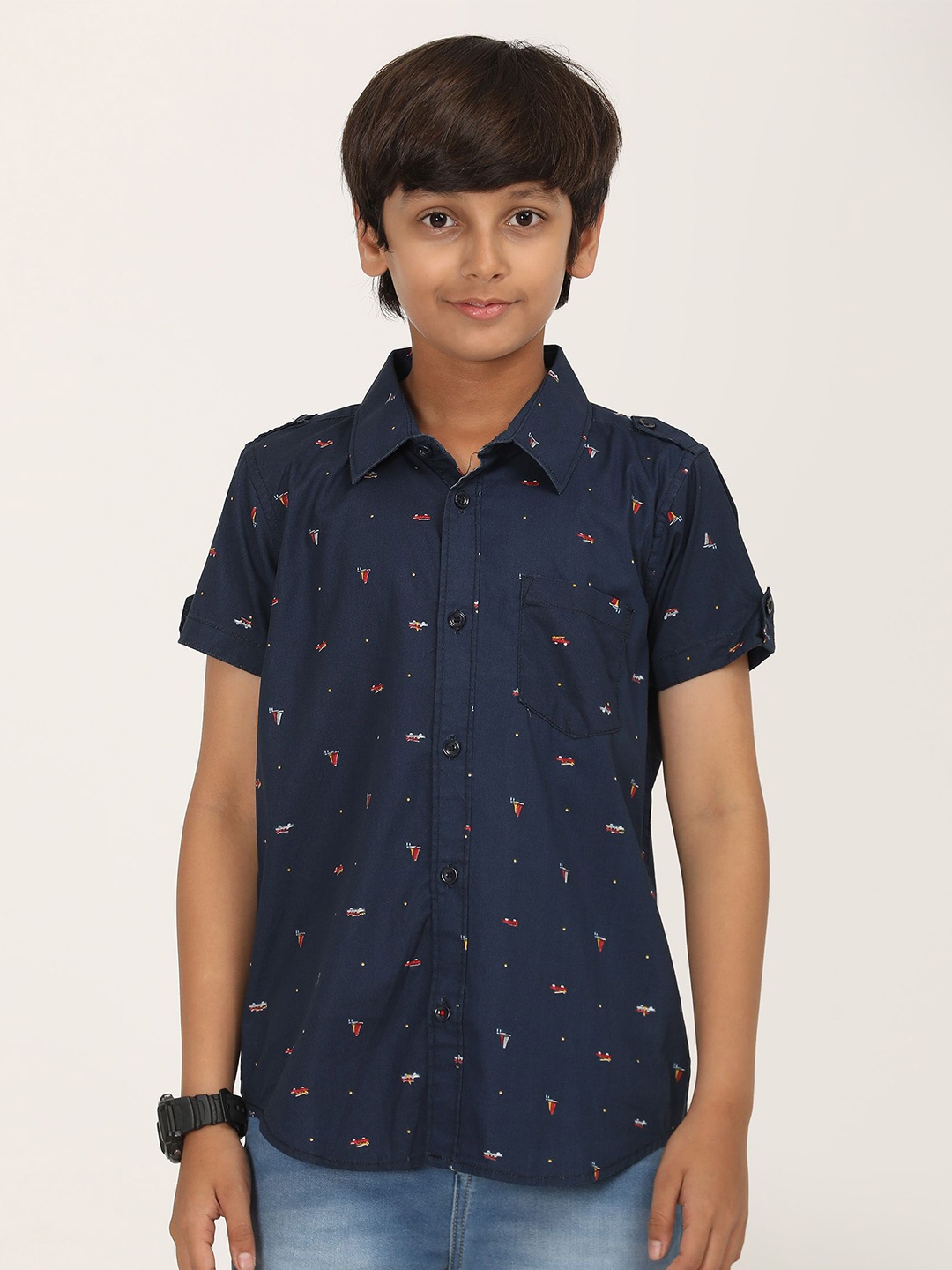 

ZION Boys Classic Opaque Printed Casual Shirt, Navy blue