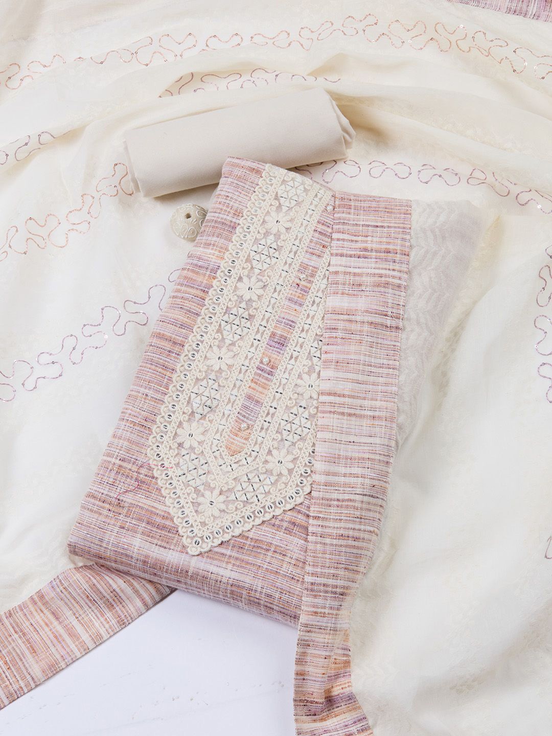 

Meena Bazaar Unstitched Dress Material, Rust