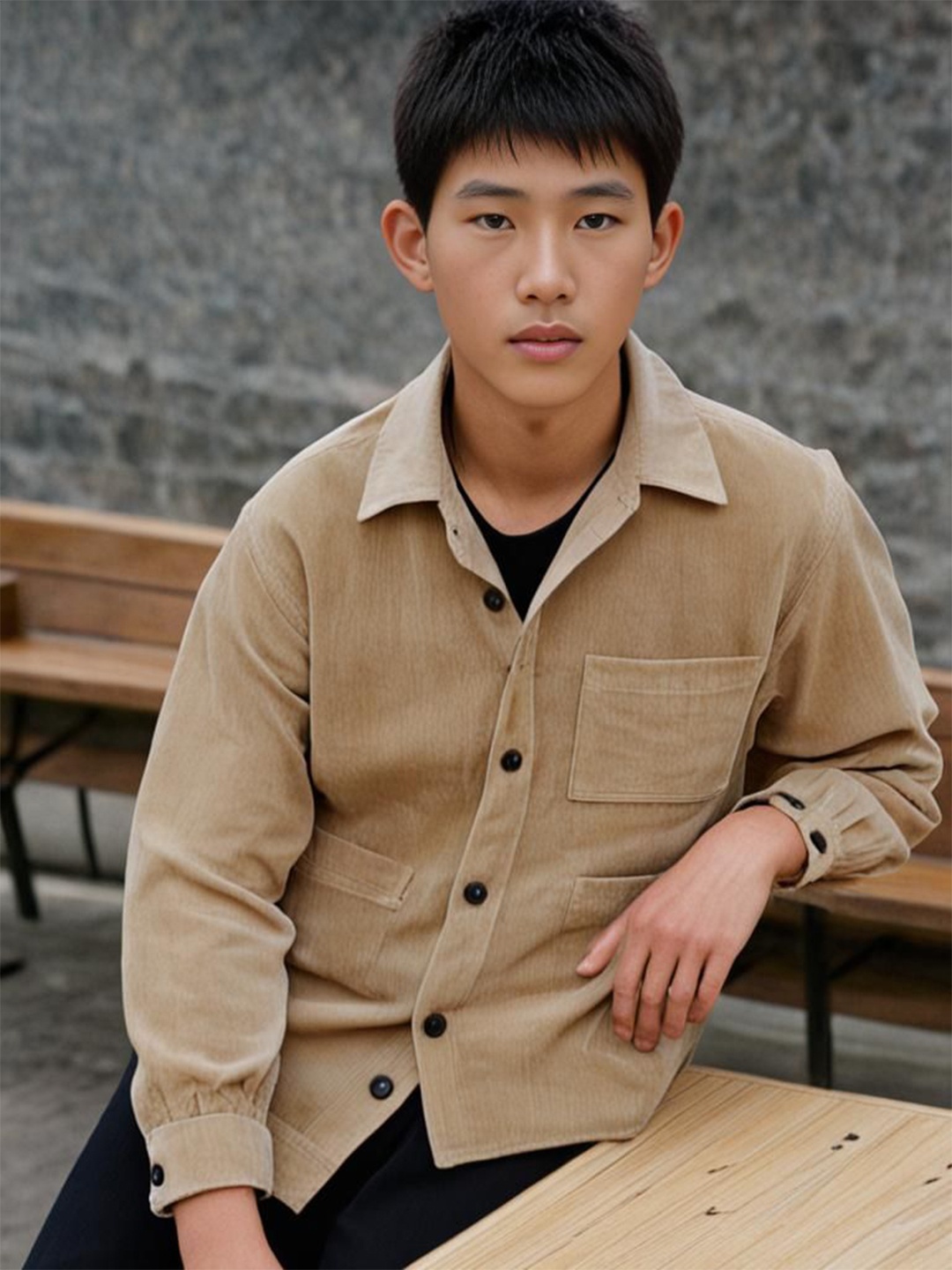 

Rigo Men Spread Collar Solid Casual Tailored Jacket, Beige