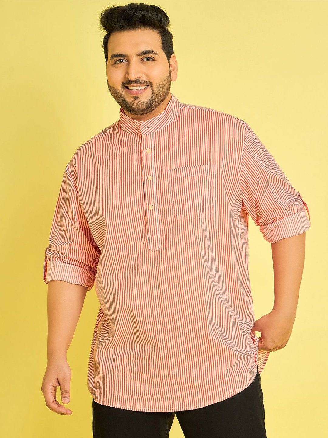 

bigbanana Men Striped Thread Work Kurta, White