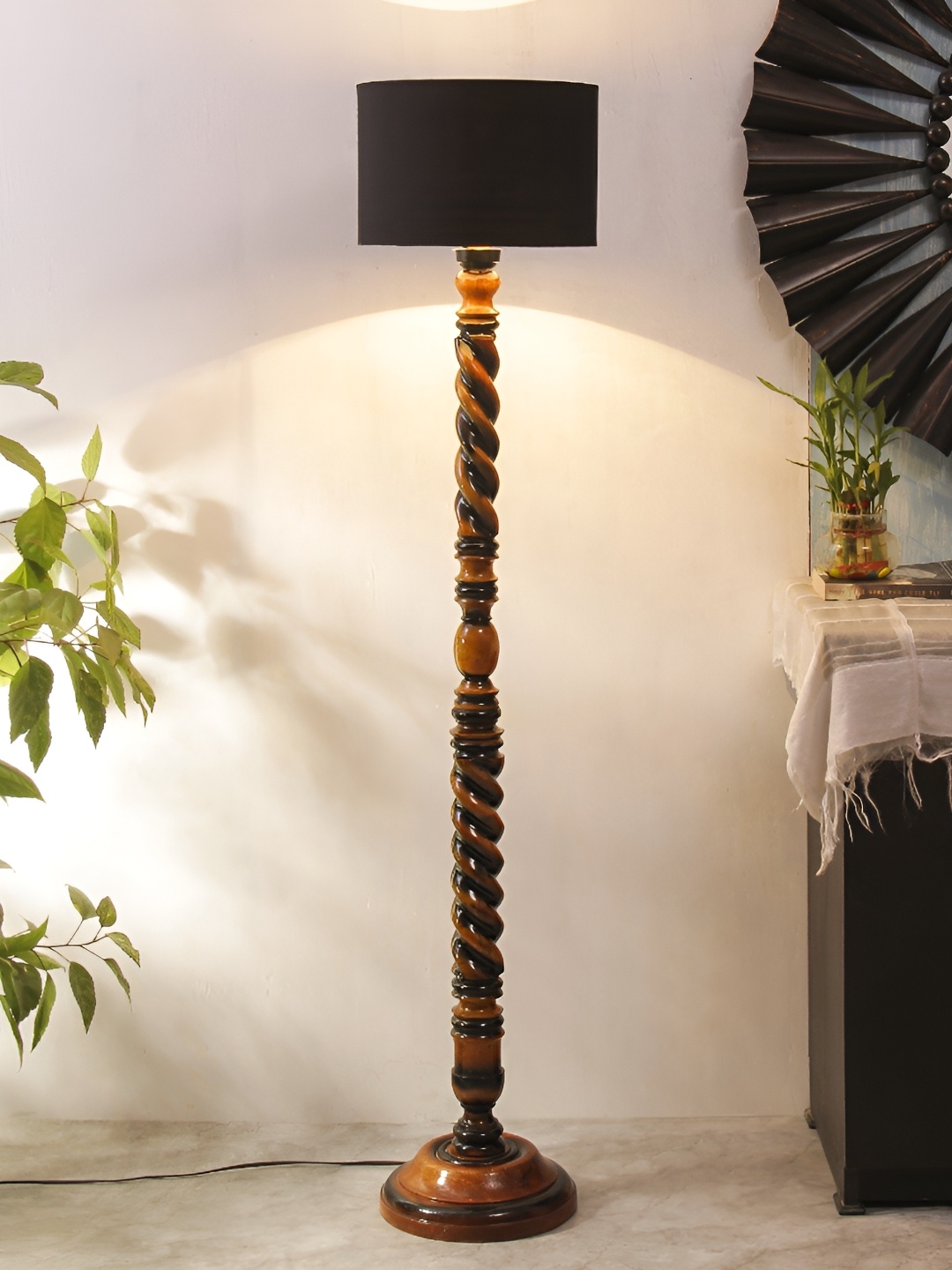 

Devansh Black & Brown Wooden Cylinder Shaped Floor Lamp With Shade