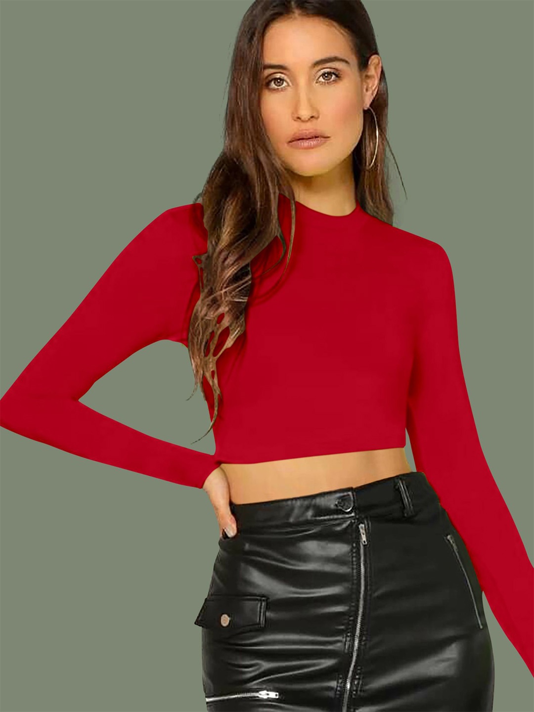

Dream Beauty Fashion Round Neck Fitted Crop Top, Red