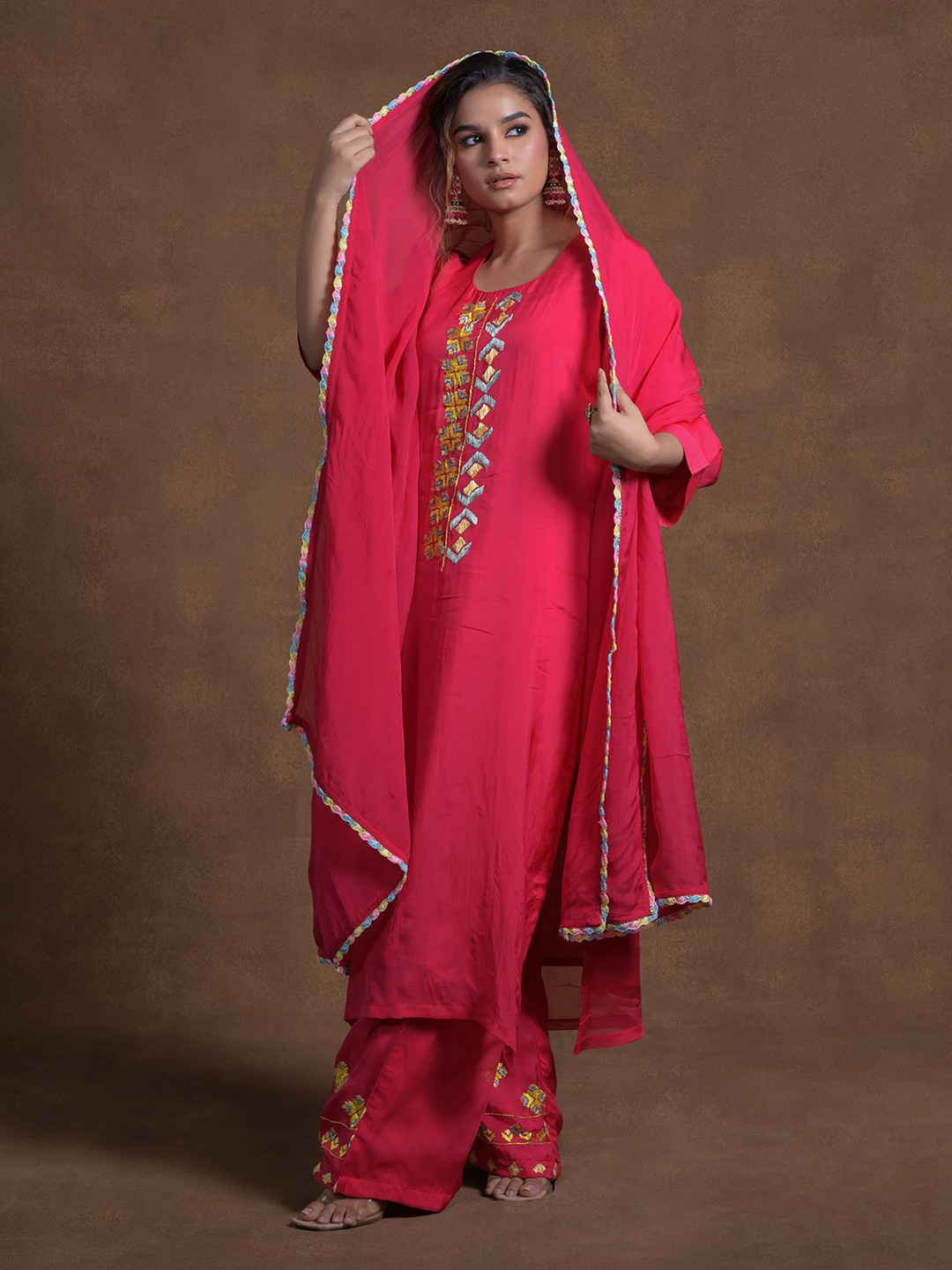 

Phulkari Forever Women Embroidered Palazzos, Pink