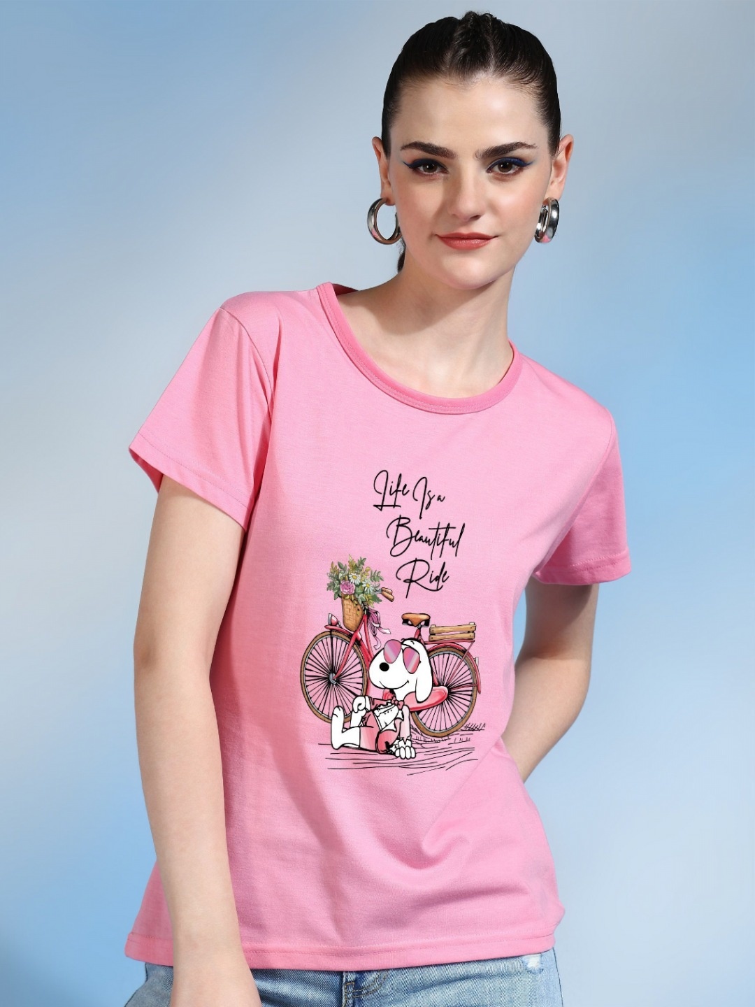 

Moda Rapido Women Printed Bio Finish T-shirt, Pink