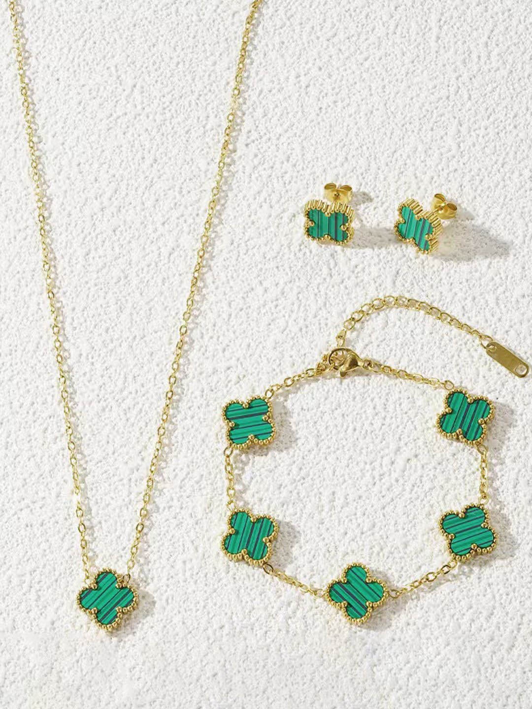 

Designs & You Gold Plated Stainless Steel Clover Jewellery Set