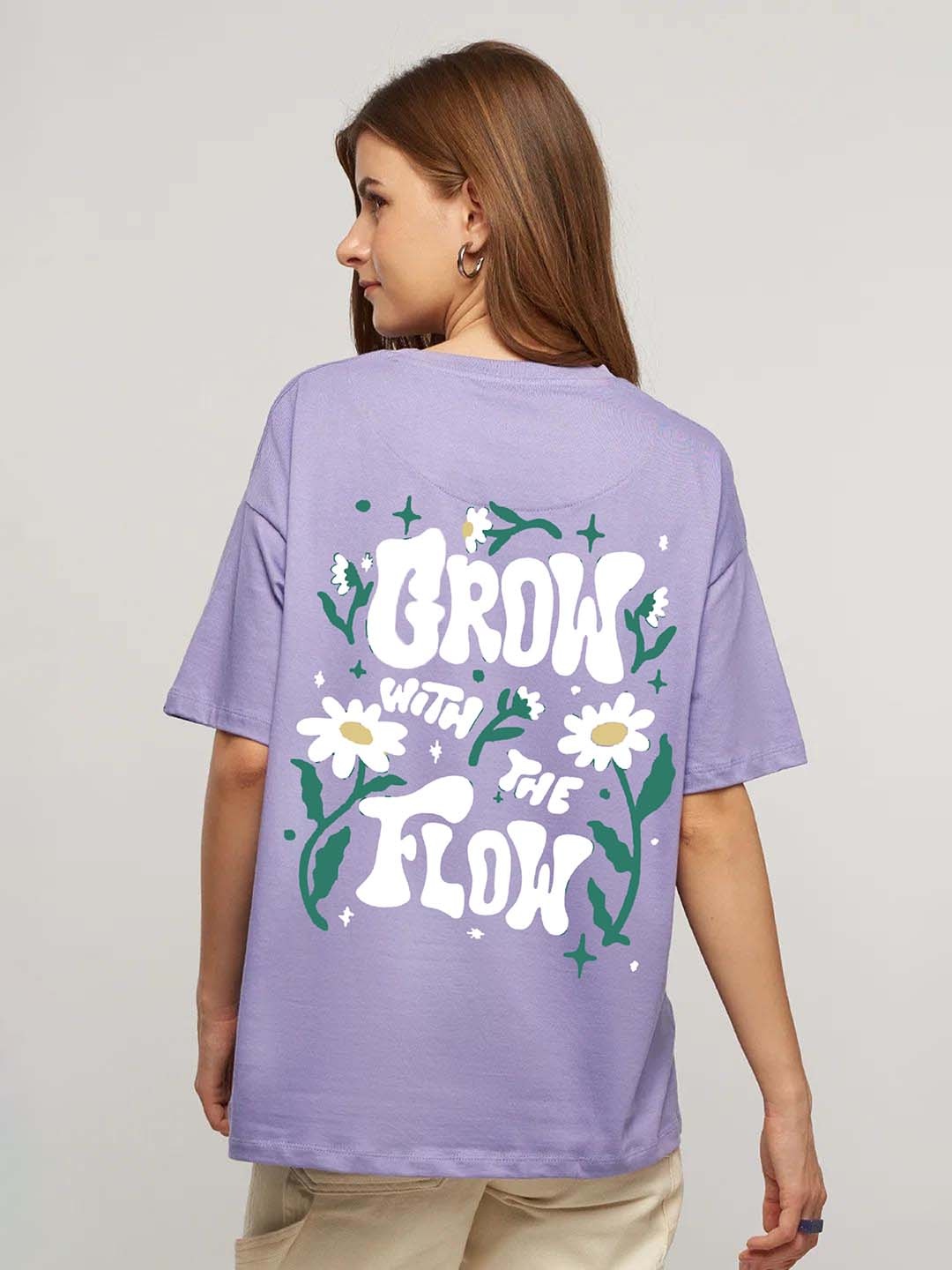 

RAYACLOSET Women Floral Printed Extended Sleeves Raw Edge T-shirt, Lavender