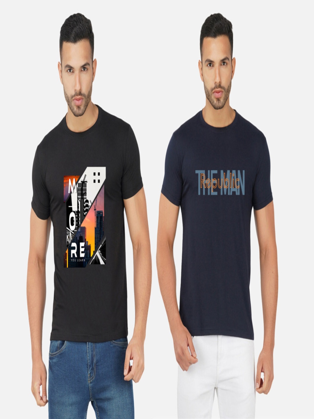 

GLOBAL NOMAD Men 2 Printed Bio Finish Applique T-shirt, Black